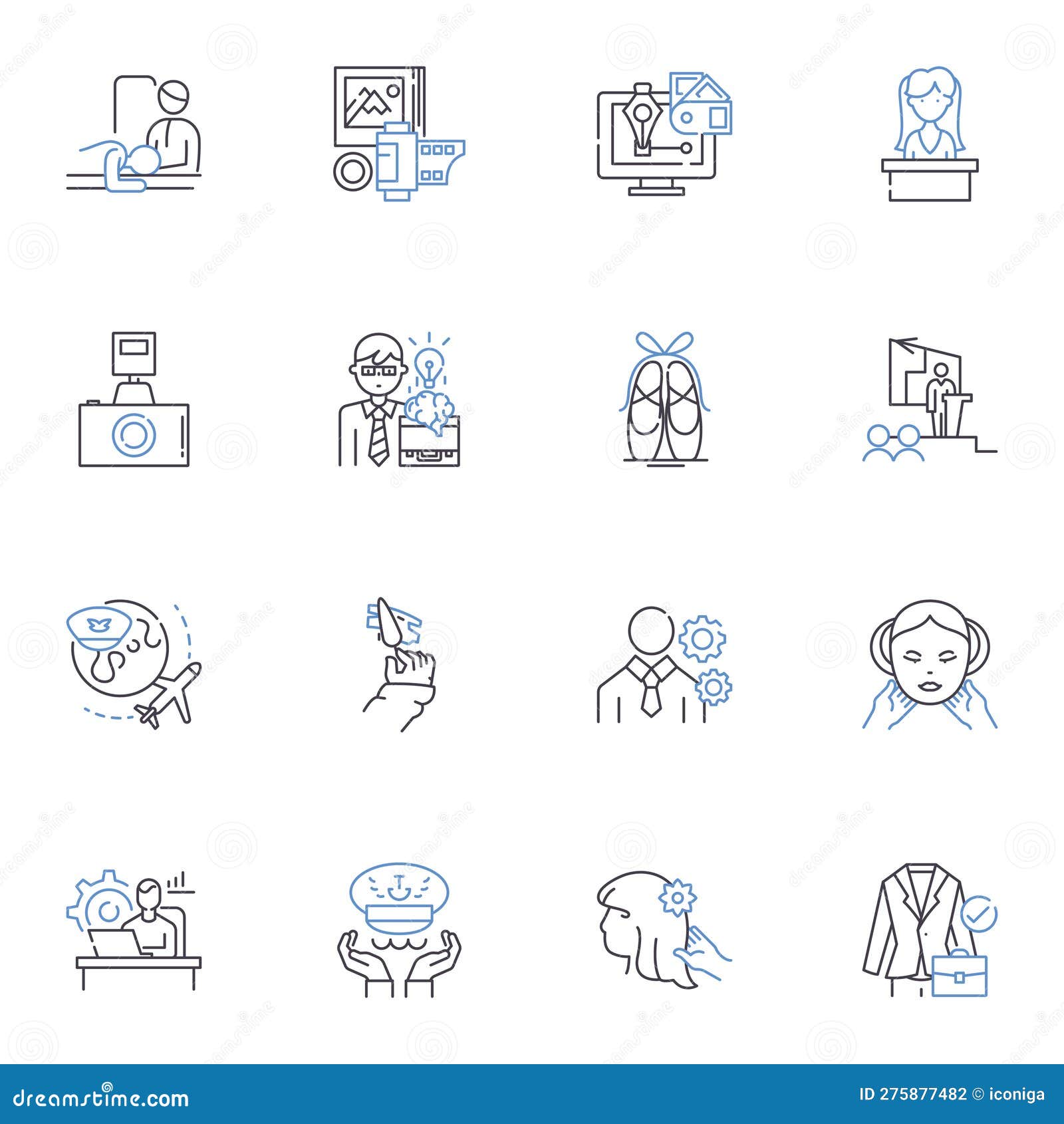 work personas line icons collection. managerial, innovator, hardworking, creative, dynamic, resourceful, analytical