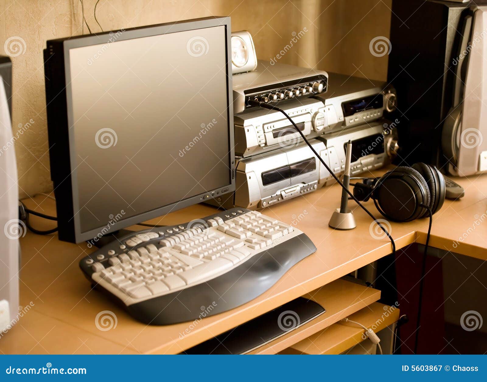 Work Place with Computer and Audio Equipment Stock Image Image of