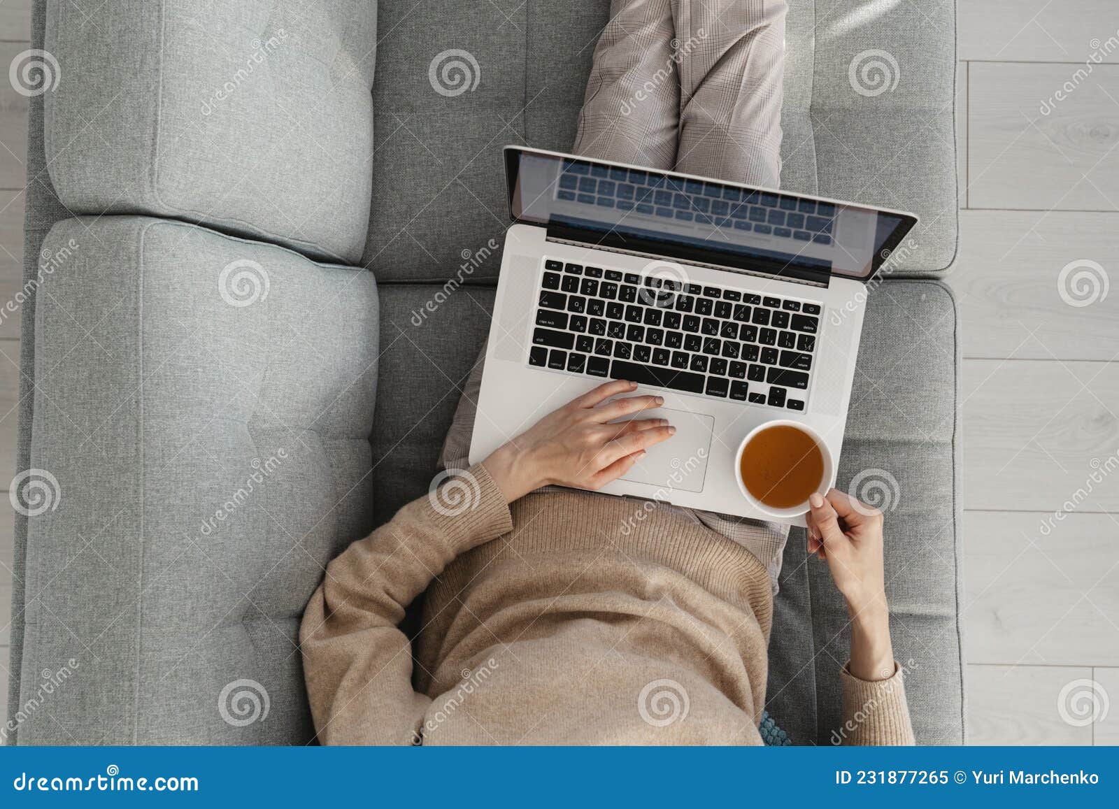 Work Remotely from Home Female Reading Reports and Emails on Laptop