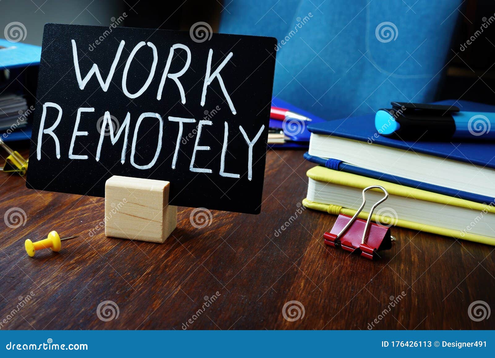 work remotely sign on the desk about remote job