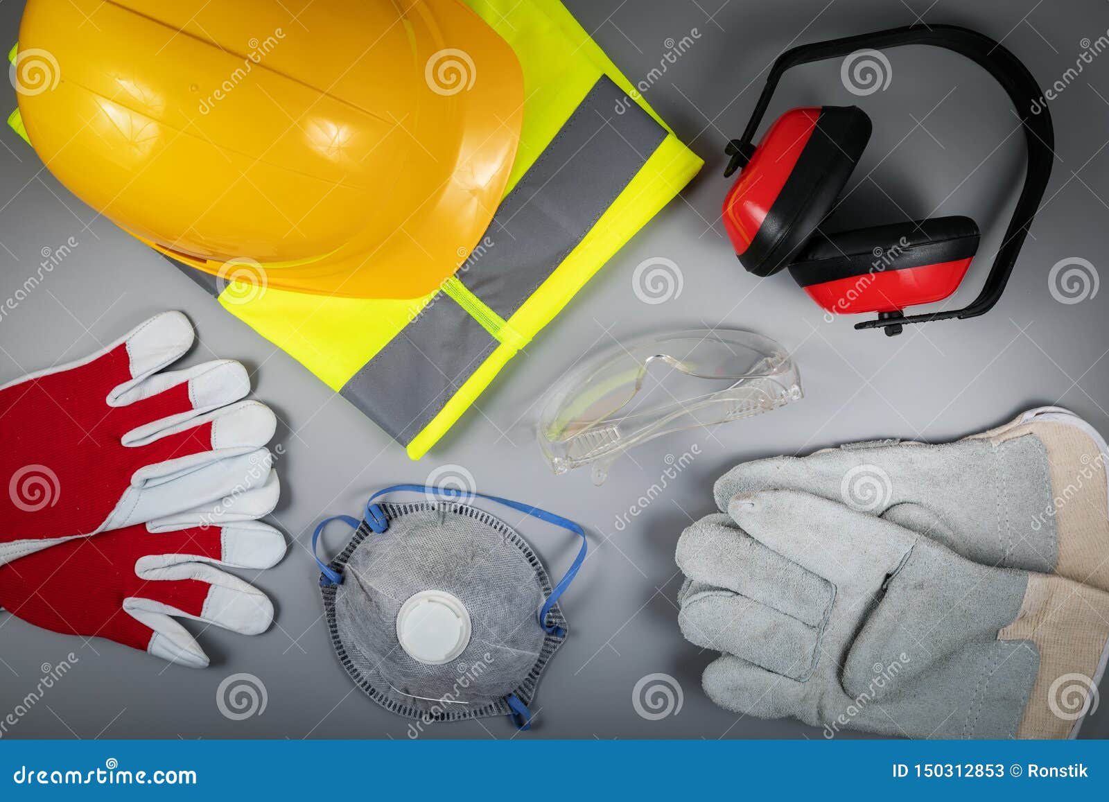 Work Safety Items of Construction Industry on Gray Background Stock Image Image of respirator