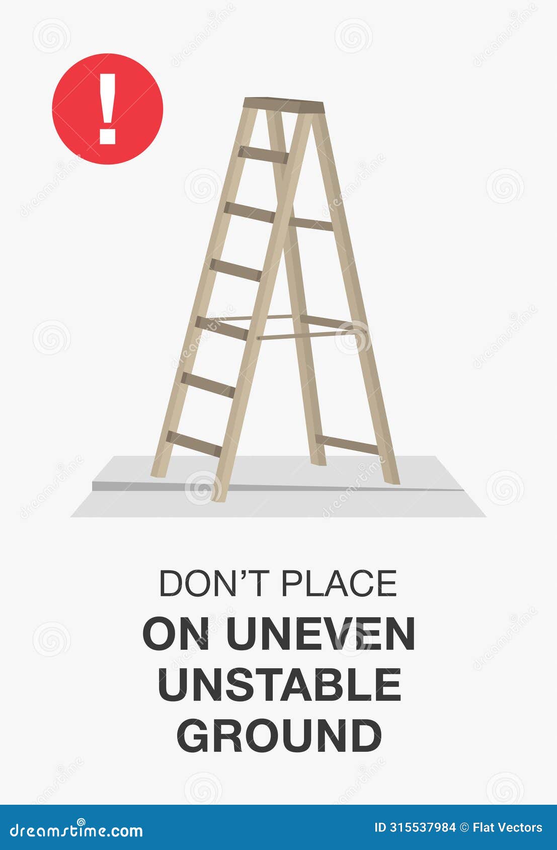 work safety rules. don't place ladder on uneven unstable ground poster .