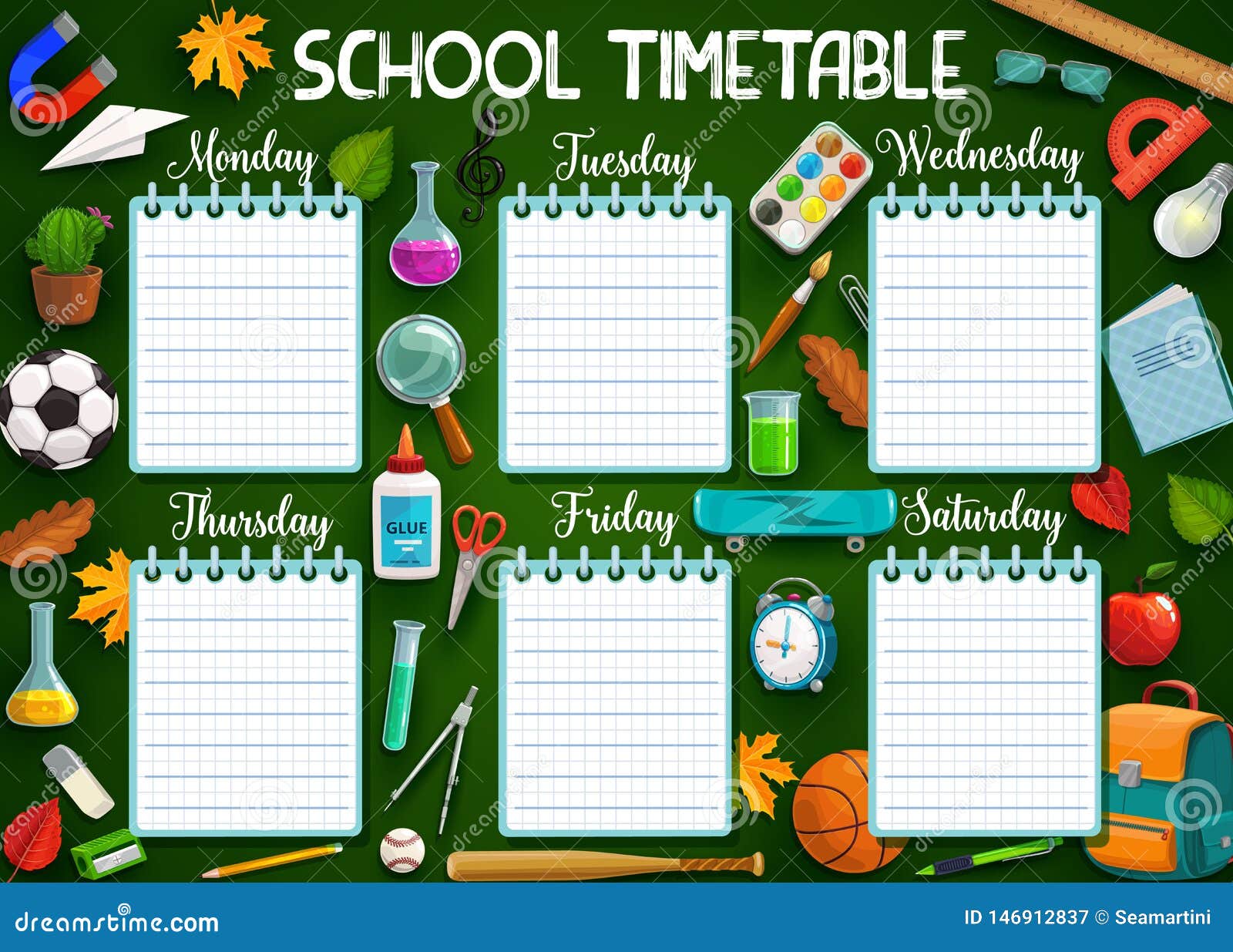 Work Schedule on Whole Week, School Stationery Stock Vector