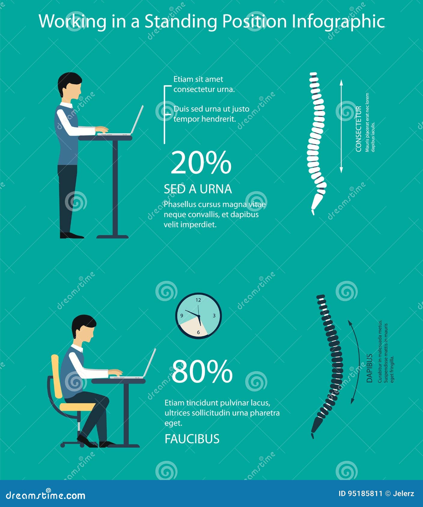 Work Sitting And Standing Infographic Stock Vector Illustration