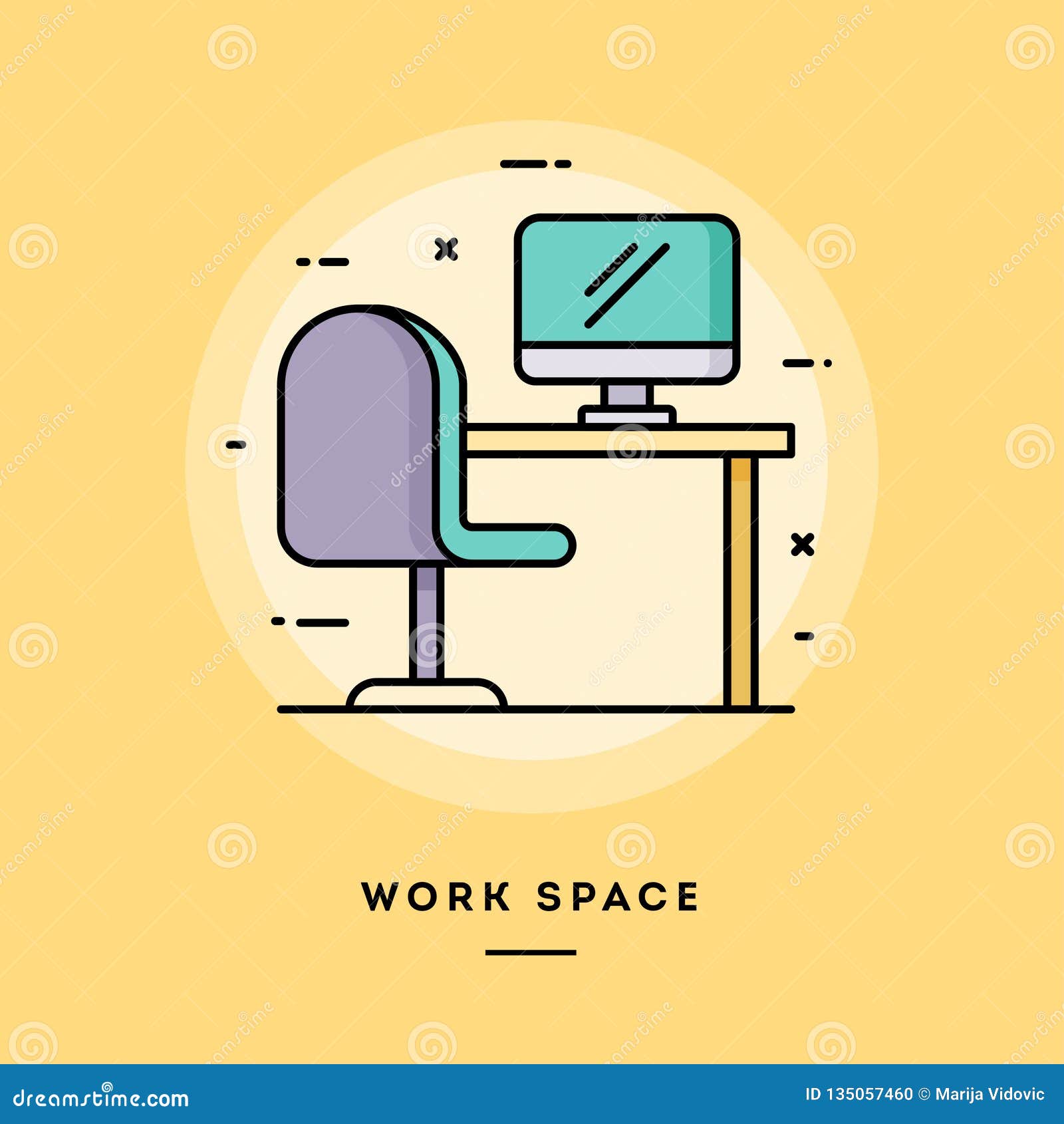 Work Space, Flat Design Thin Line Banner. Stock Vector - Illustration ...