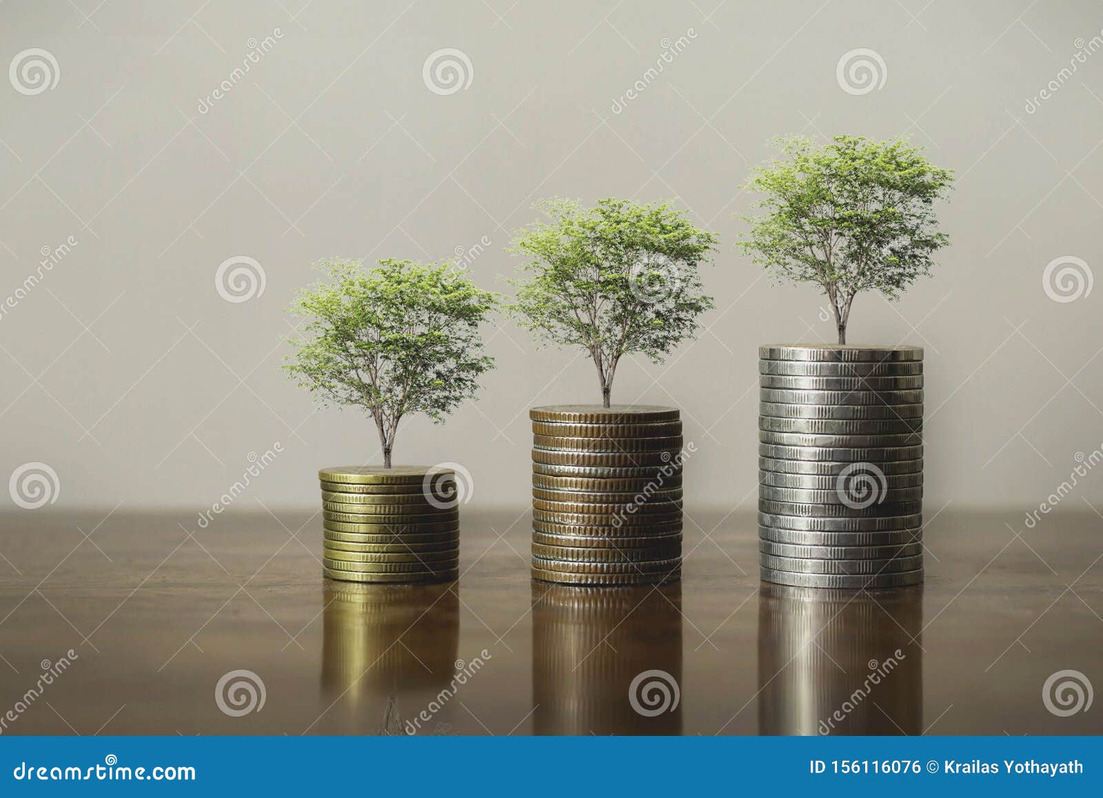 Stack Coins with Plants To Grow into Steps. Business Growth Concept