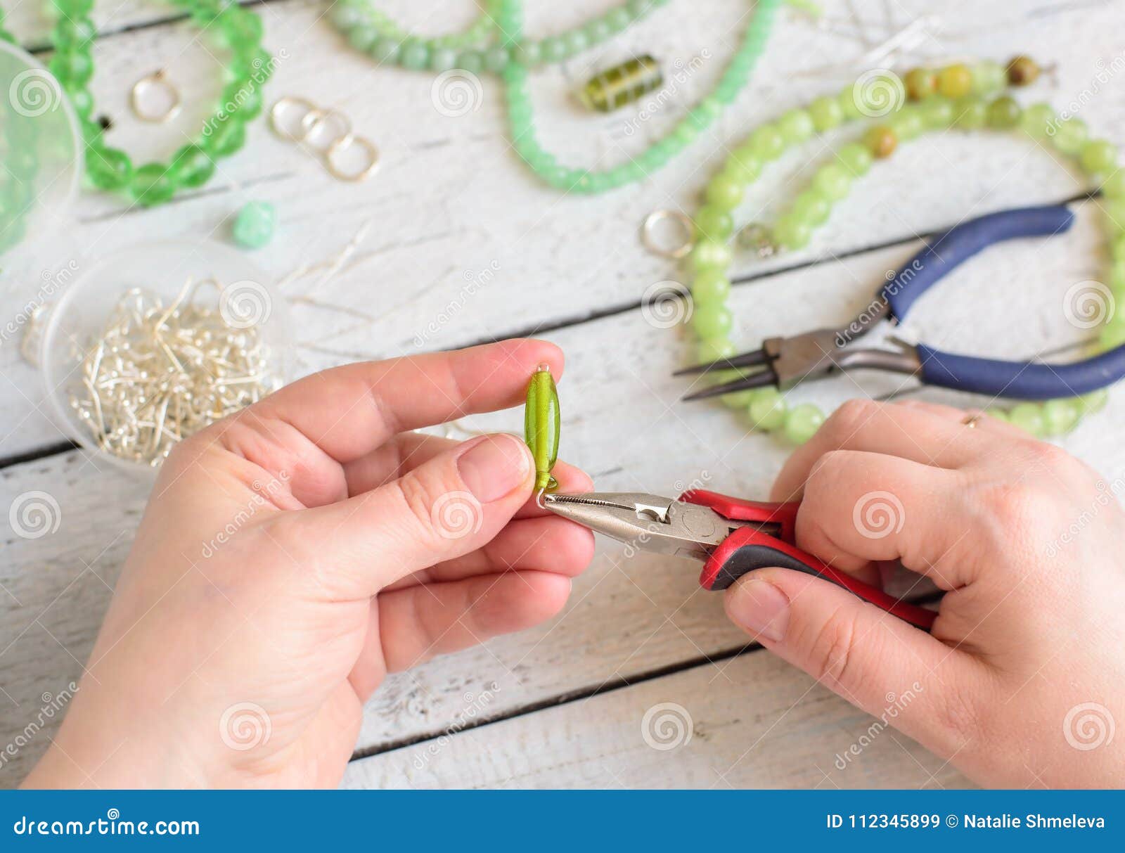Making jewelry at home stock image. Image of components 112345899