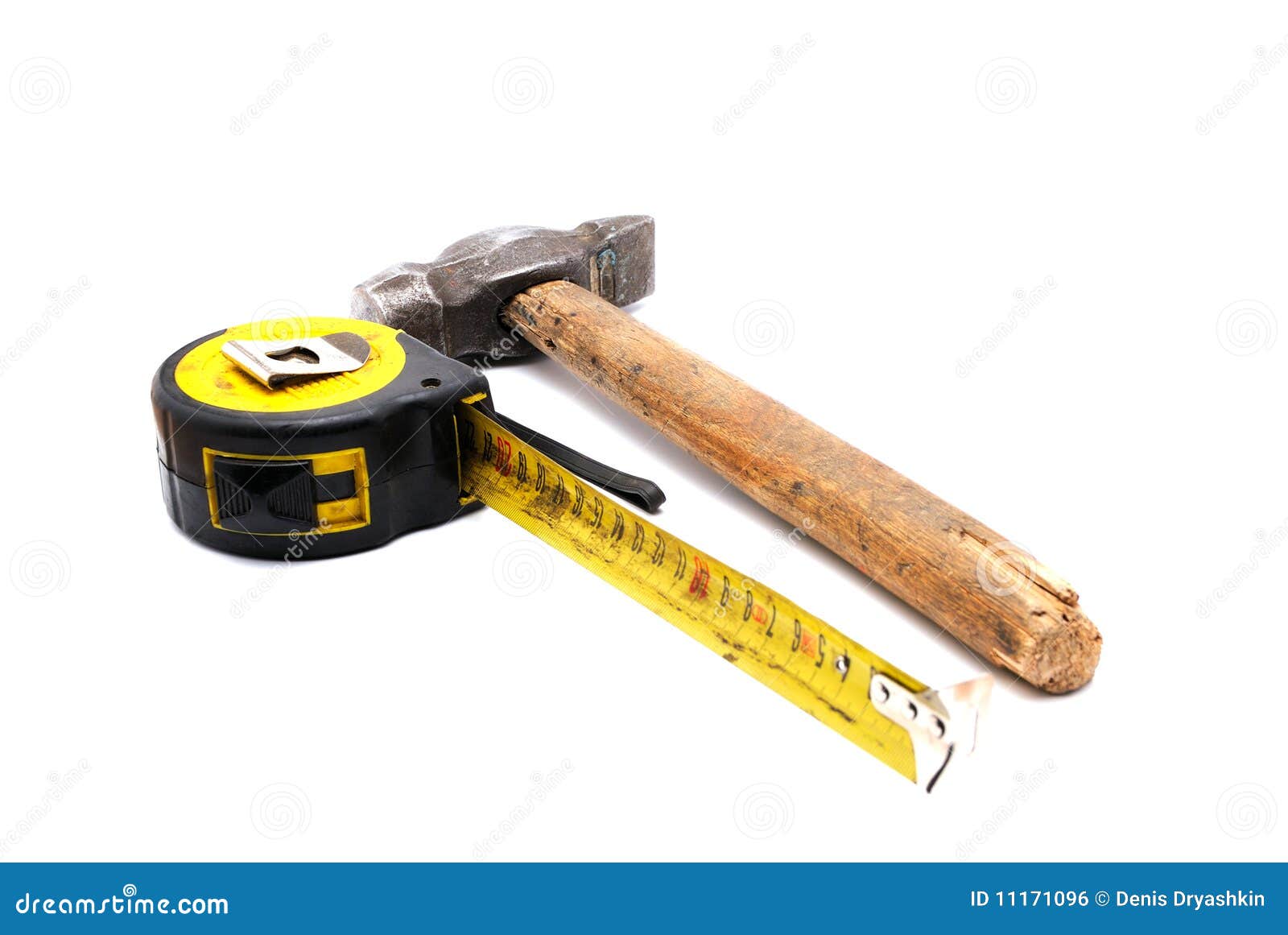 Work Tool Series Old Tape Measure and Hammer Stock Photo Image of