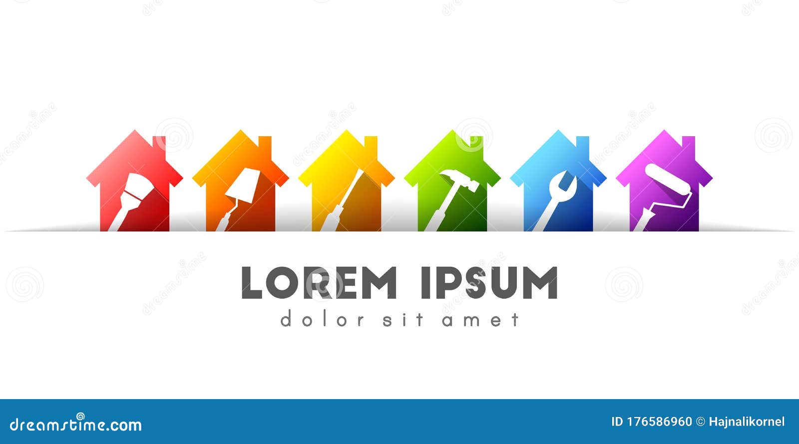 work tools and colorful house set