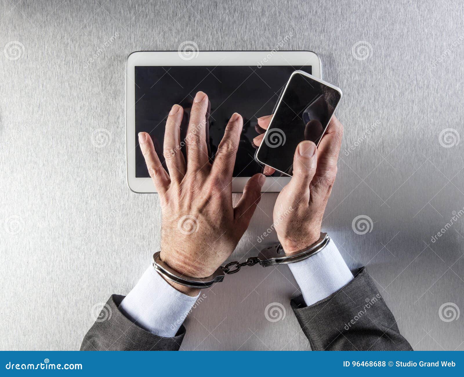 4 pics one word man in handcuffs laptop and phone