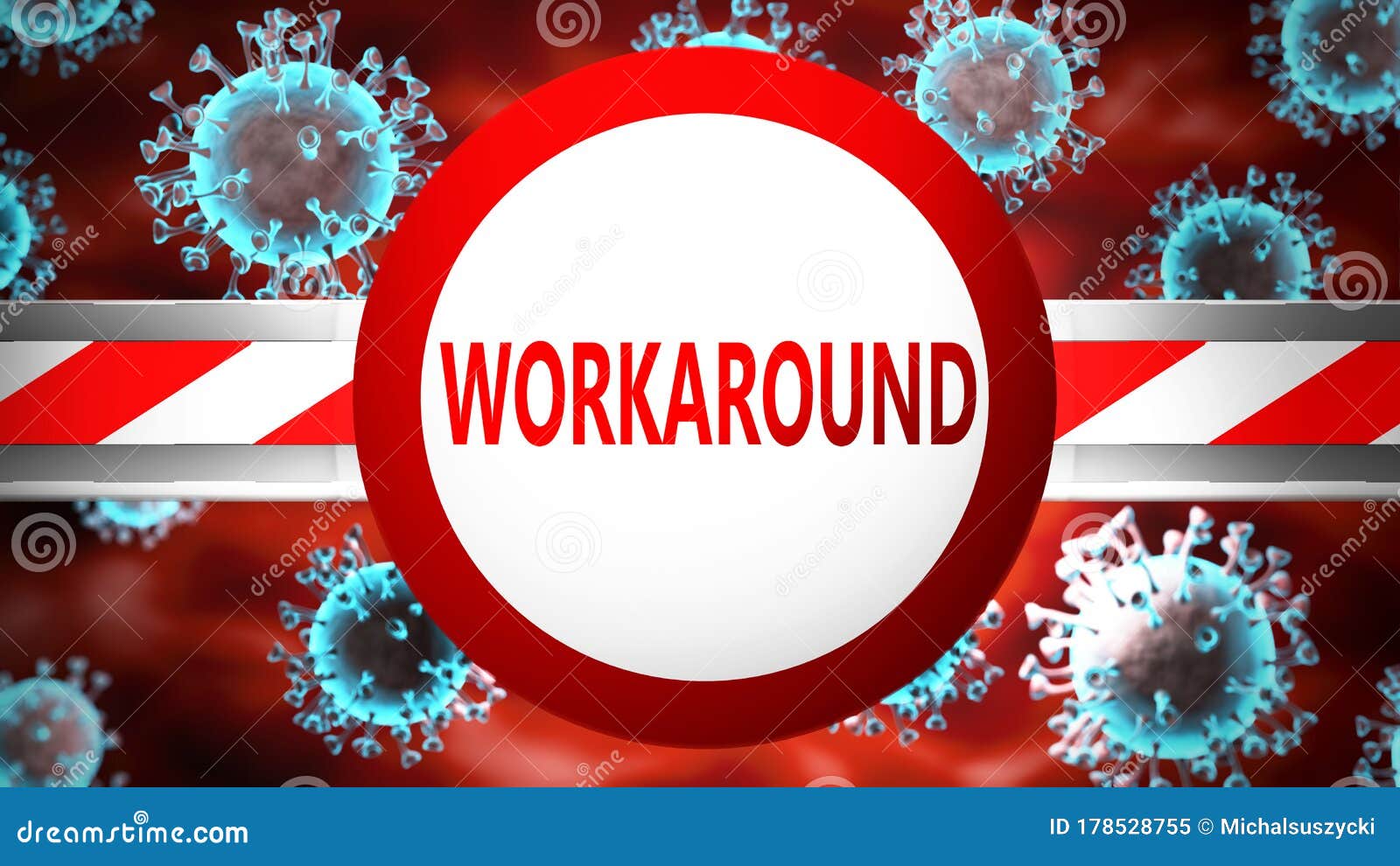 workaround and covid, pictured by word workaround and viruses to ize that workaround is related to coronavirus pandemic, 3d