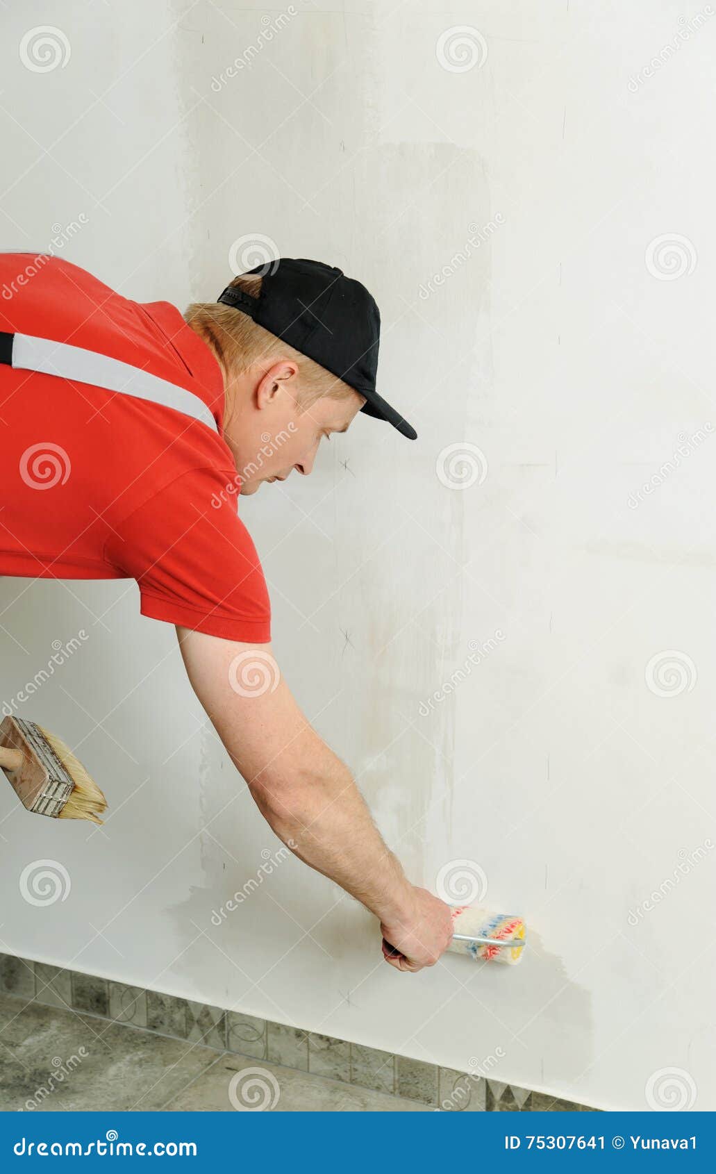 Worker Adhesive Wallpapers. Stock Image Image of adhesive, improvement 75307641
