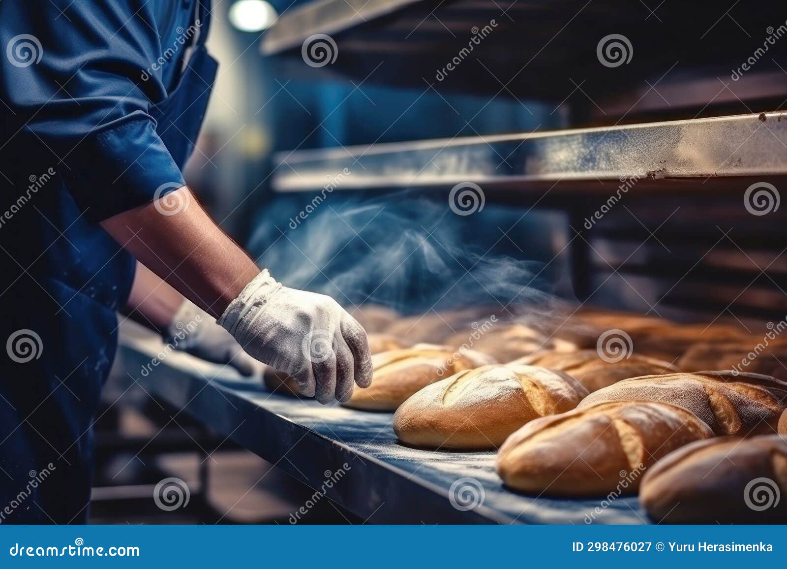 A Worker in a Bakery Puts Bread in the Oven. Bread Production
