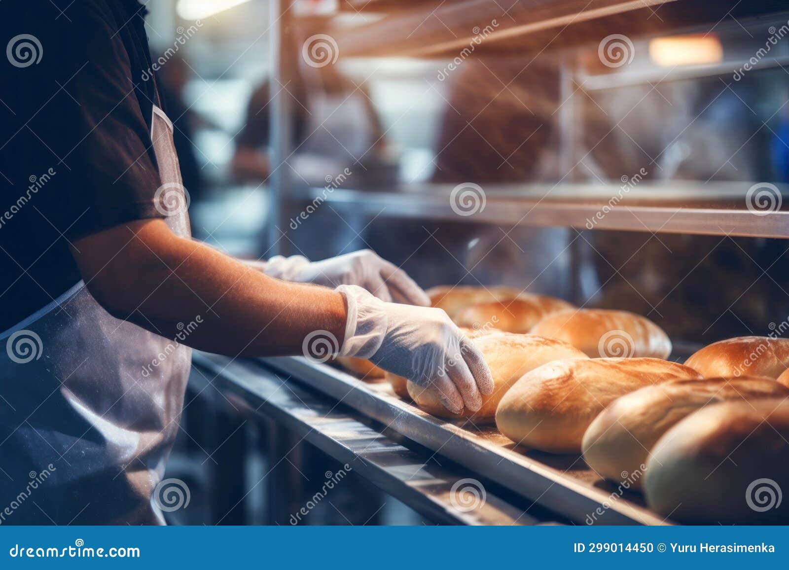 A Worker in a Bakery Puts Bread in the Oven. Bread Production