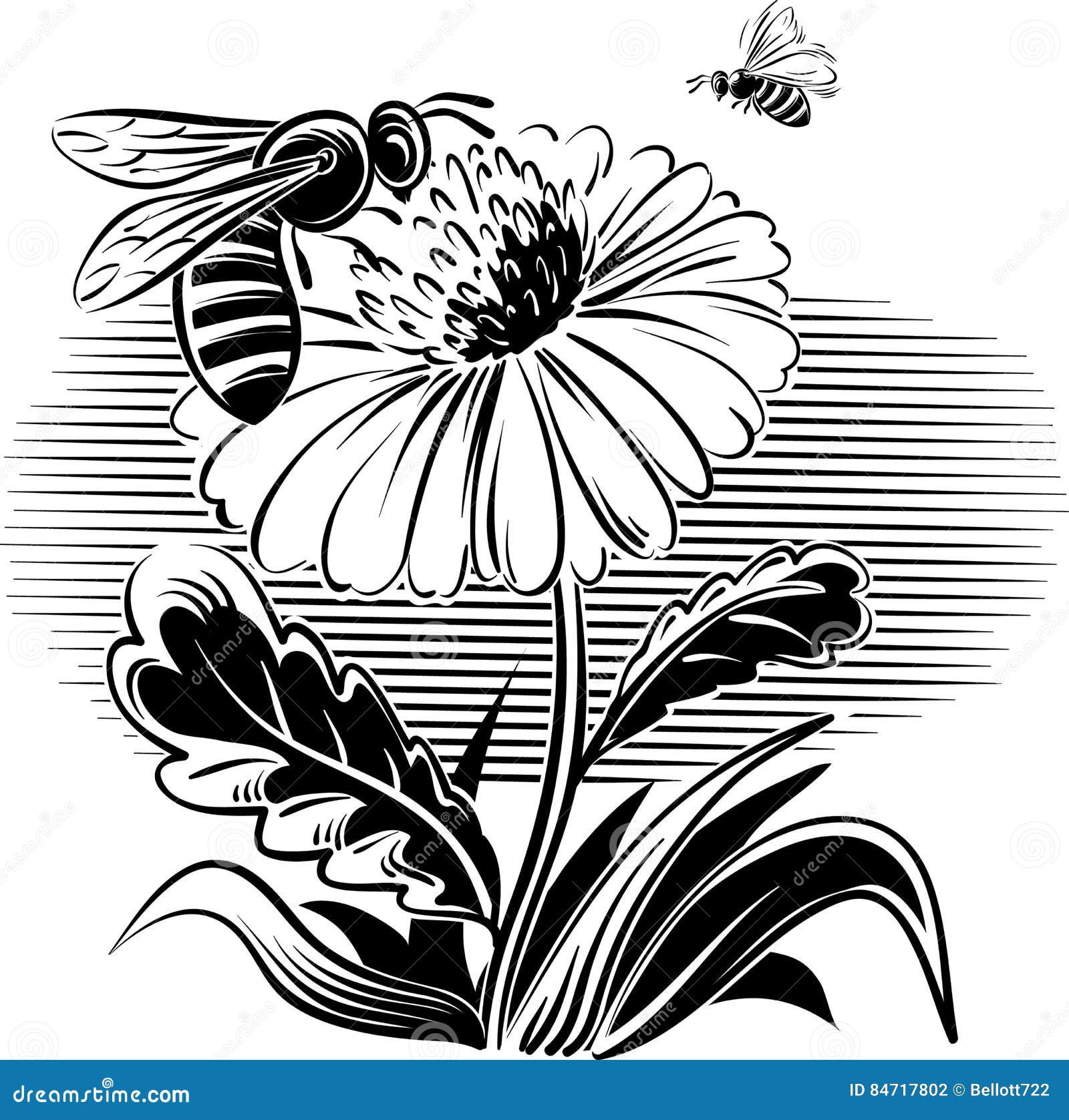 Worker bee on a flower. stock illustration. Illustration of flower ...