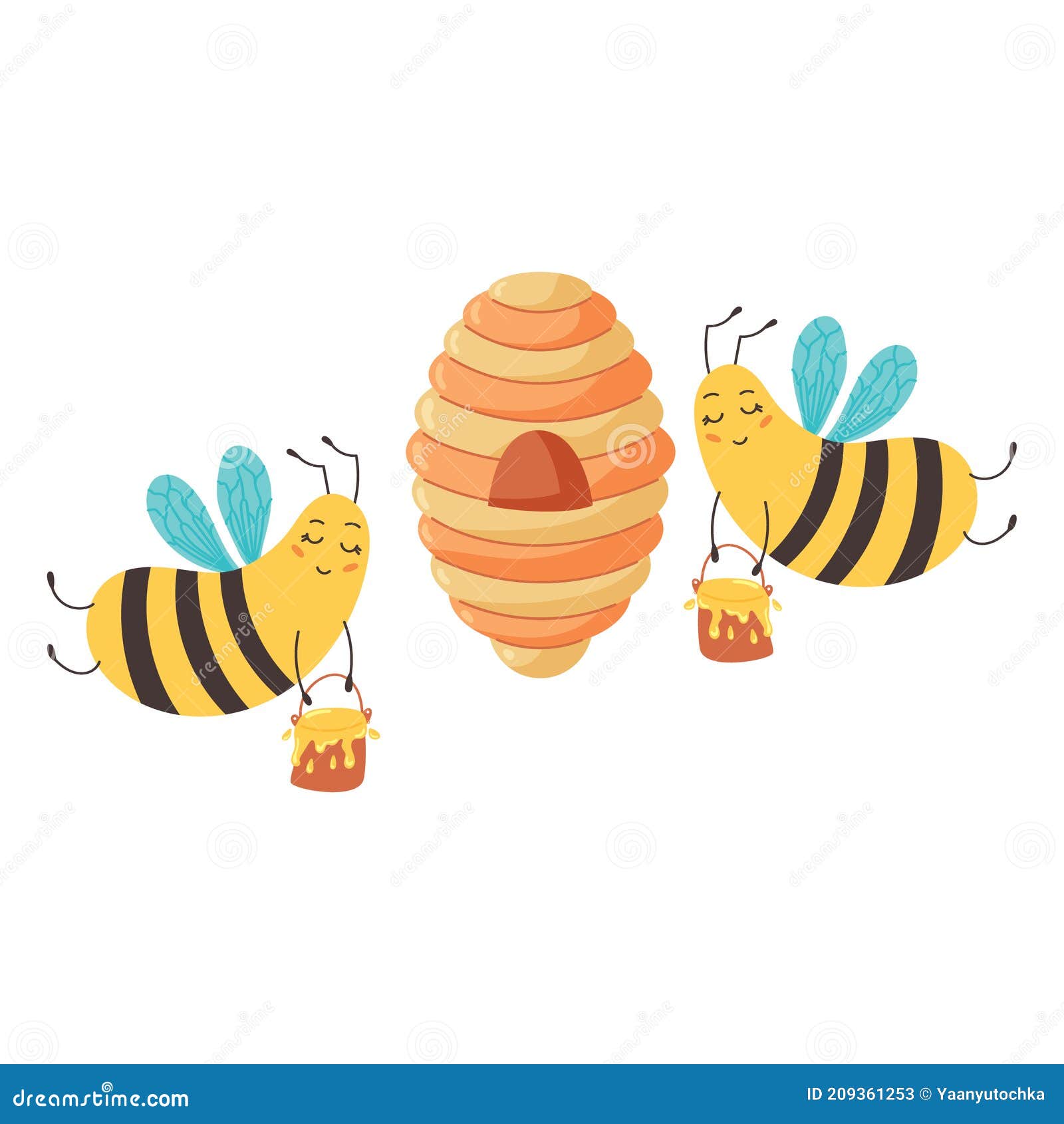 Worker Bees Deliver Honey To the Hive Stock Vector - Illustration of smile,  isolated: 209361253