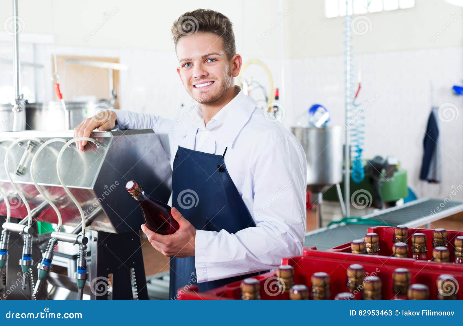 Worker Bottling Sparkling Wine with Machine Stock Image Image of