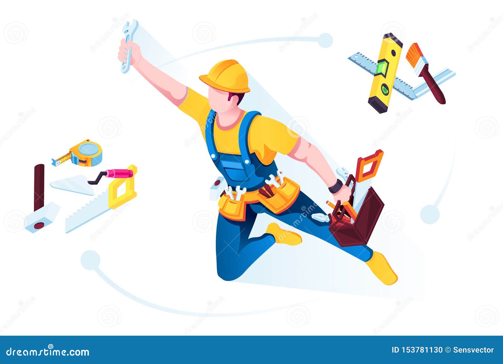 Worker or Builder in Uniform with Building Tools Stock Vector ...