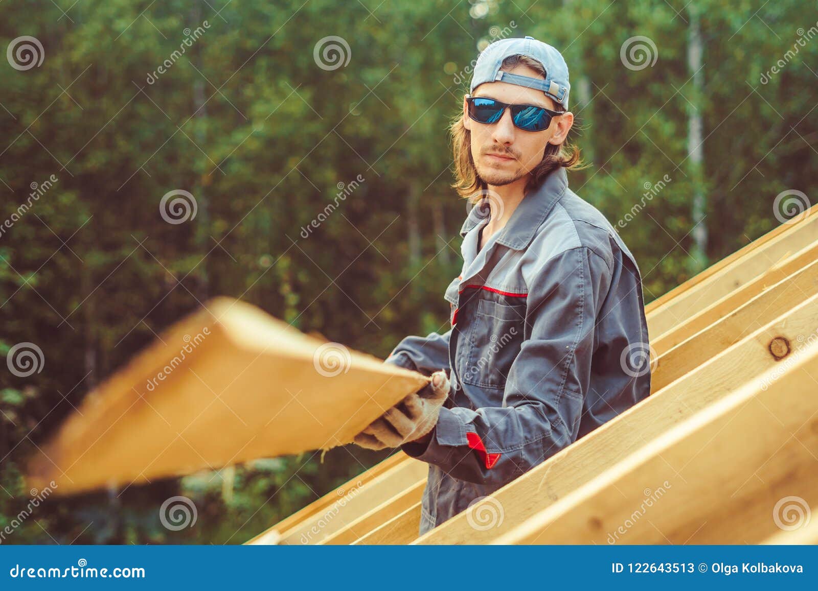 The Worker is Building the Roof Stock Image Image of helm, roofing