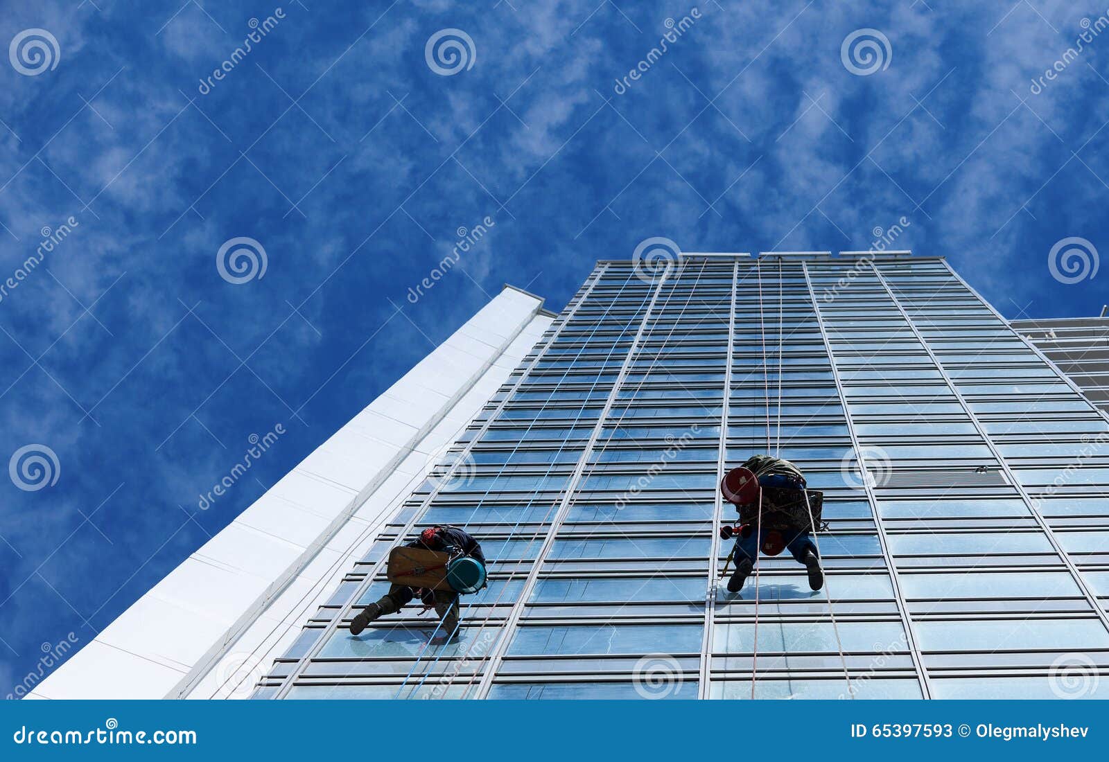 Worker Cleaning Windows on Height Stock Image Image of industry