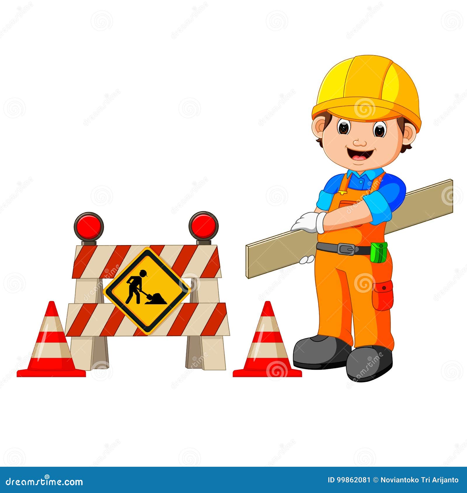 Worker with Construction Sign Stock Vector Illustration of industry