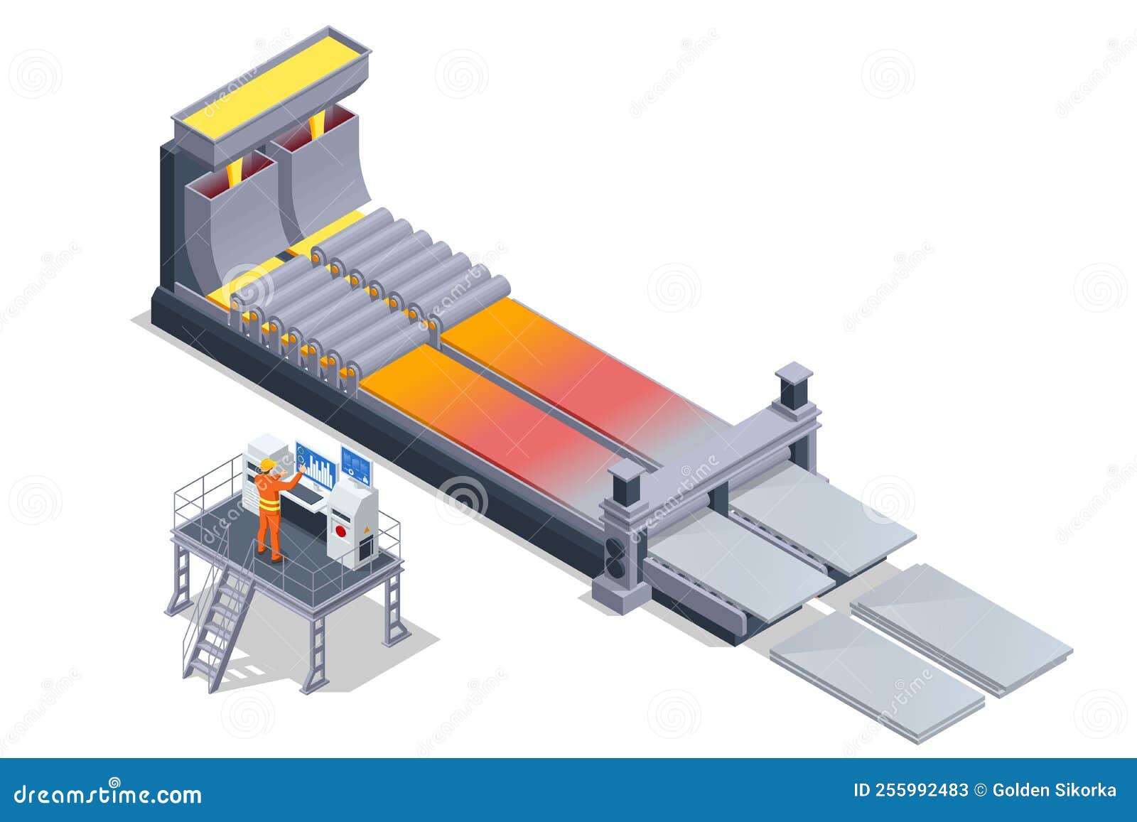 worker-controlling-metal-melting-in-furnaces-isometric-industrial