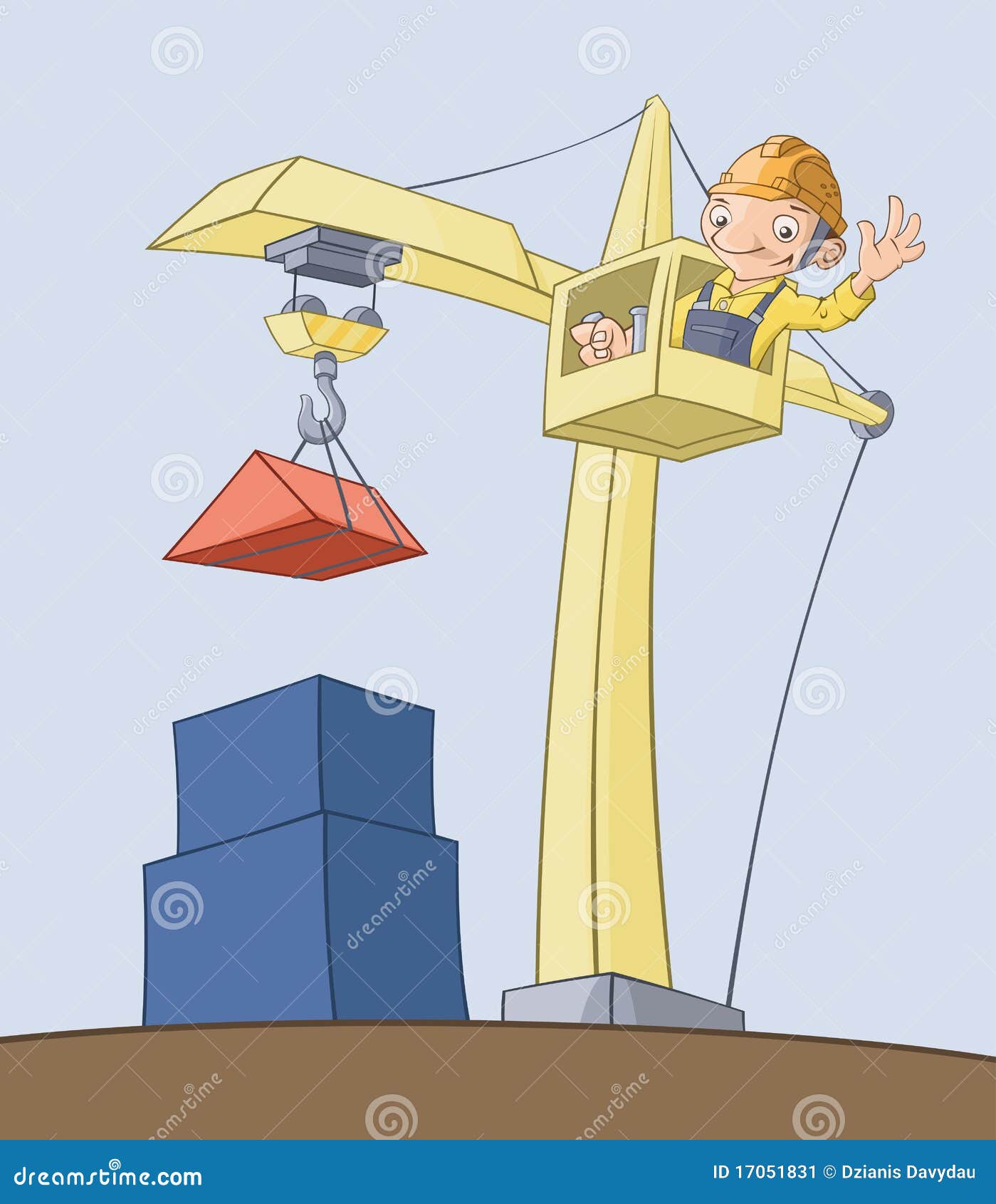 The Worker on the Crane Lifts Cargo Stock Vector Illustration of real