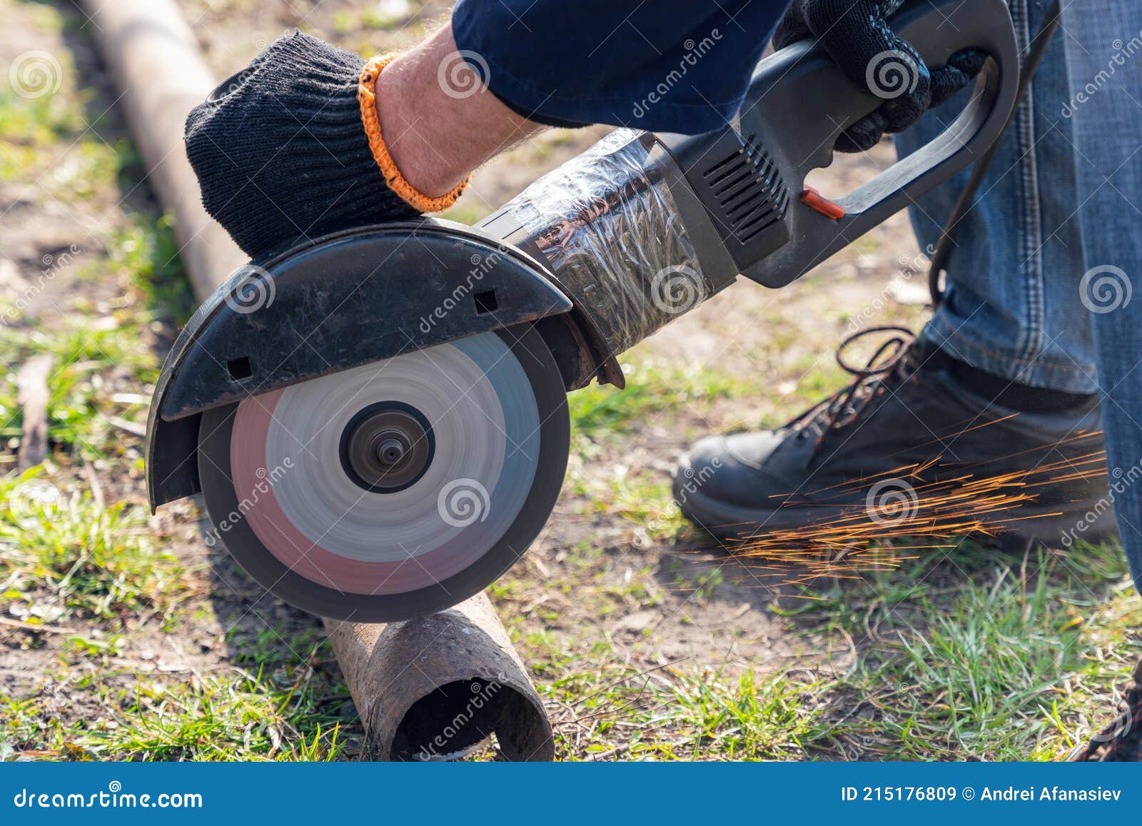 Worker Cuts Metal with an Angle Grinder Stock Image Image of light