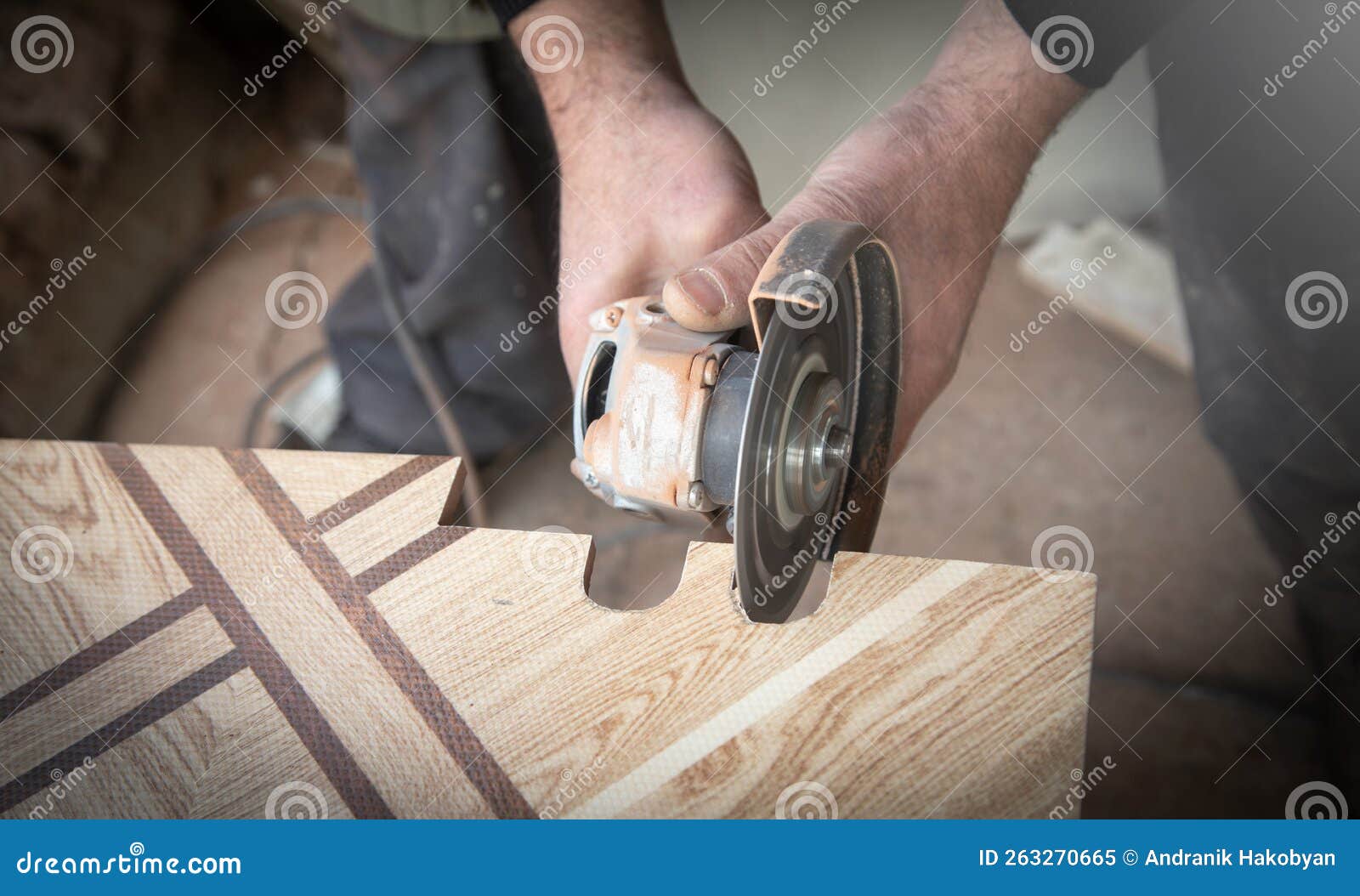 Worker Cutting a Ceramic Tile with a Grinder Stock Image Image of