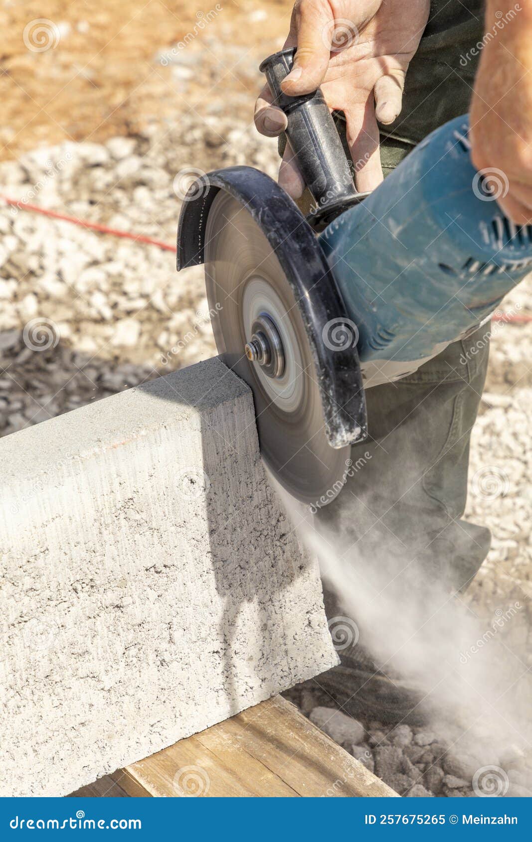 Worker with a Cutting Flex Cuts a Concrete Curb Stock Image Image of