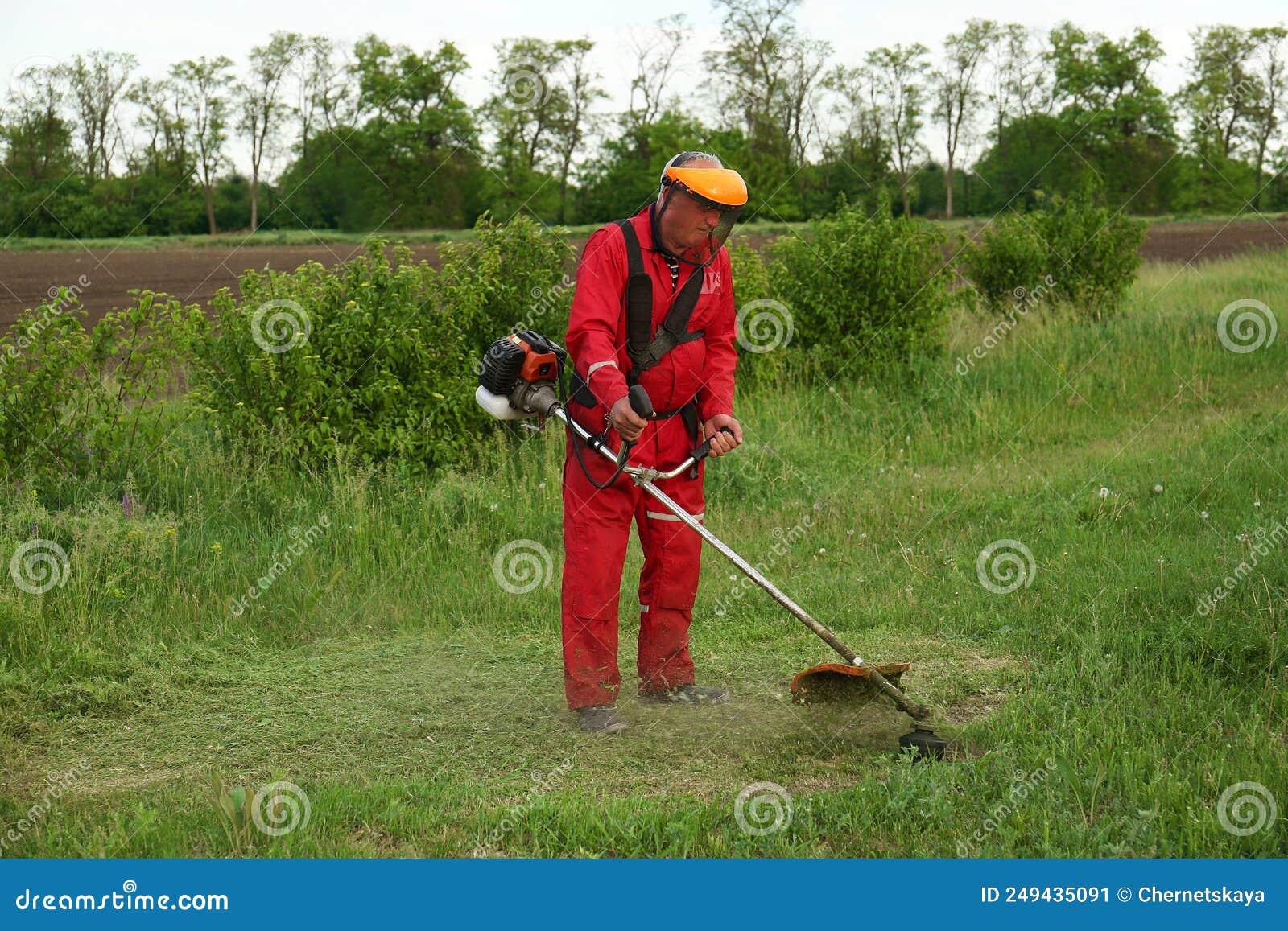 Worker Cutting Grass with String Trimmer Outdoors Stock Image - Image ...