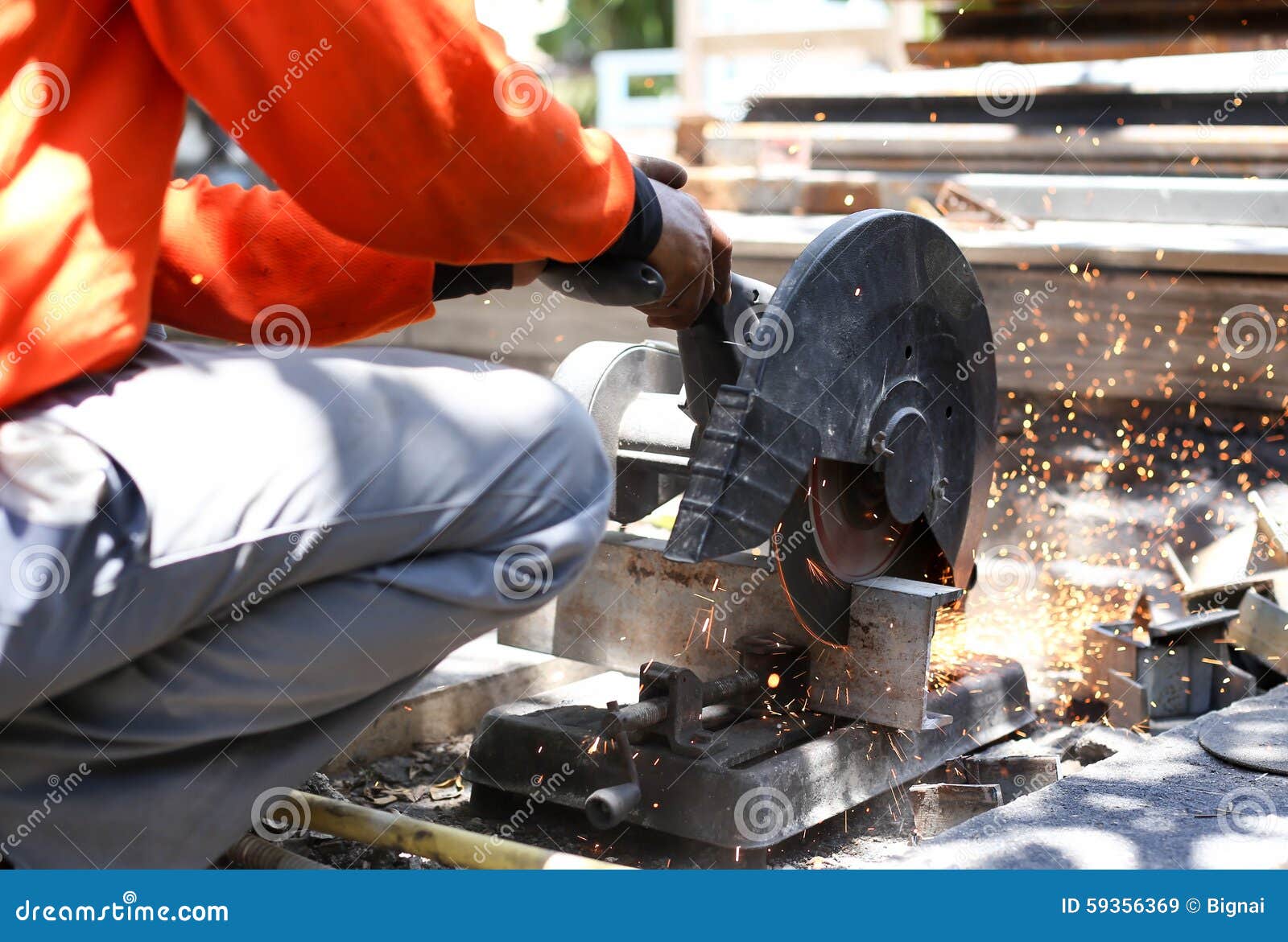 Worker Cutting Metal with Saw Disk Stock Image Image of action