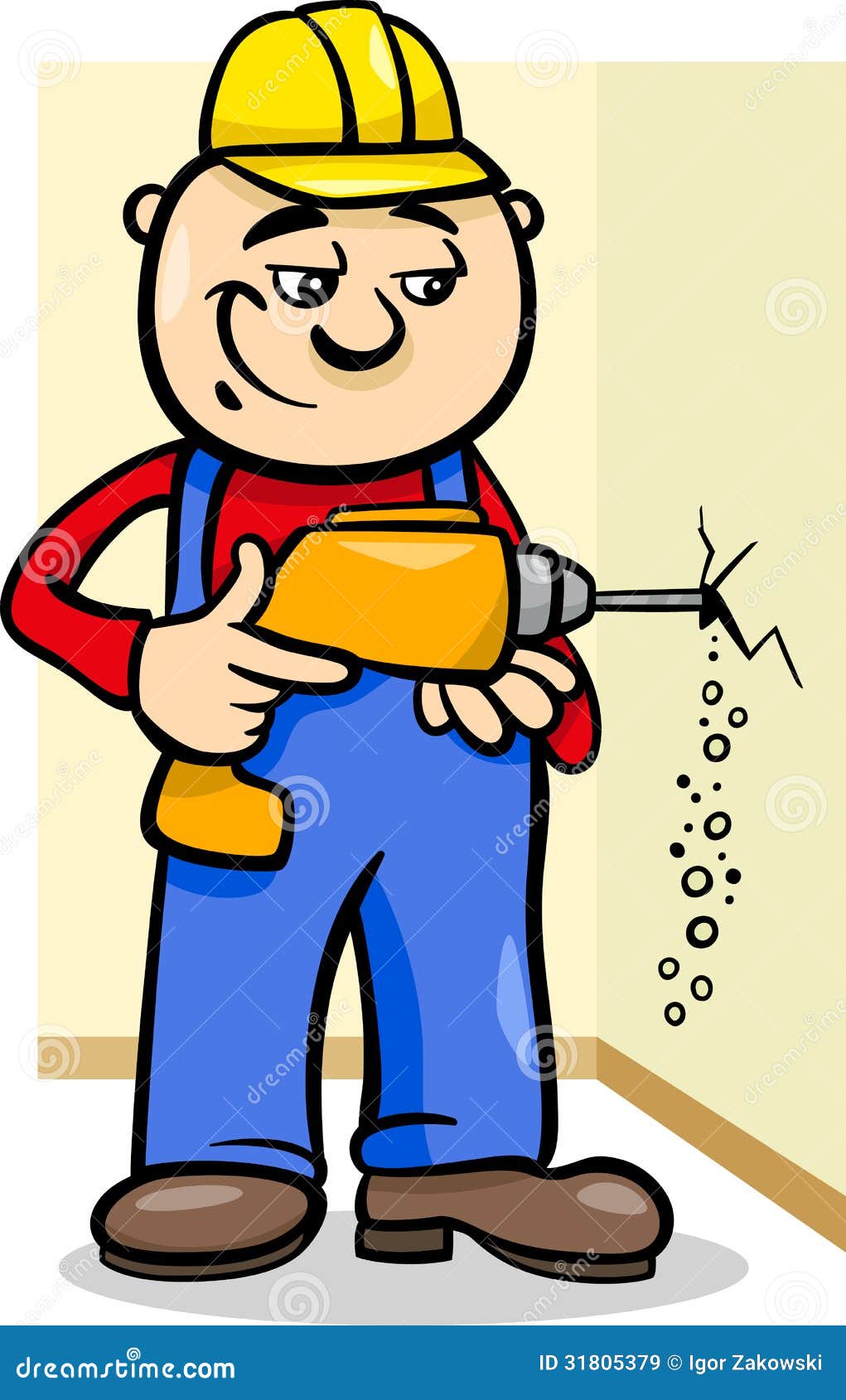 Worker with Drill Cartoon Illustration Stock Vector Illustration of cheerful, work 31805379