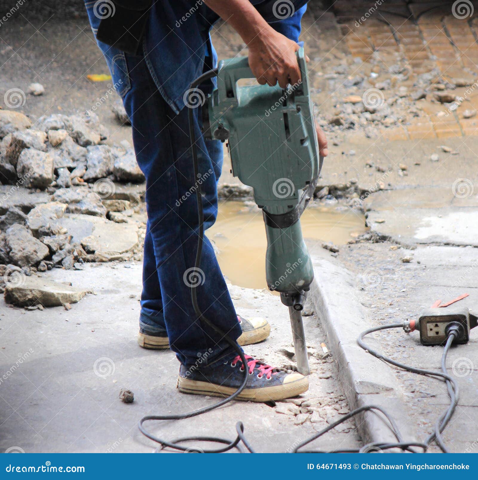 Worker Are Drilling Concrete Floor. Stock Image Image of cylindrical, worker 64671493