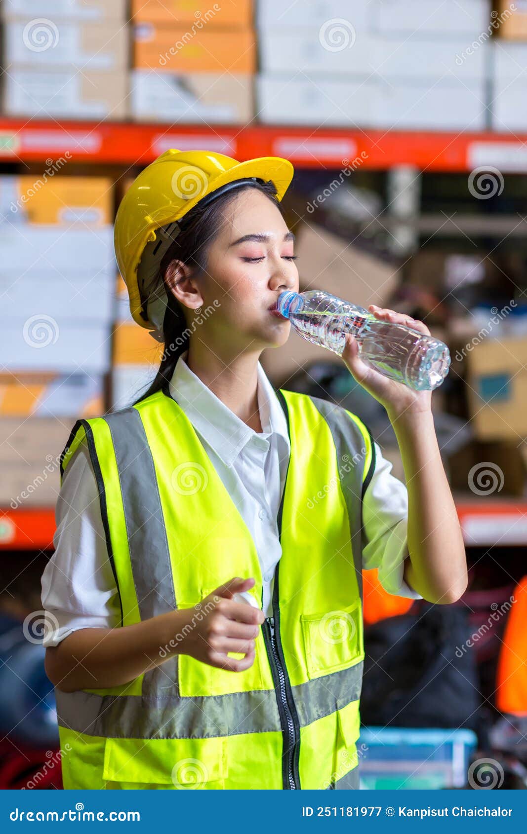 Worker Drinking Water in Factory Site. Stock Image Image of factory