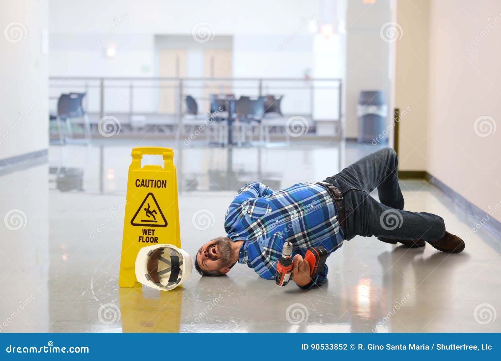 Worker Falling on Floor stock photo. Image of lobby, caution 90533852