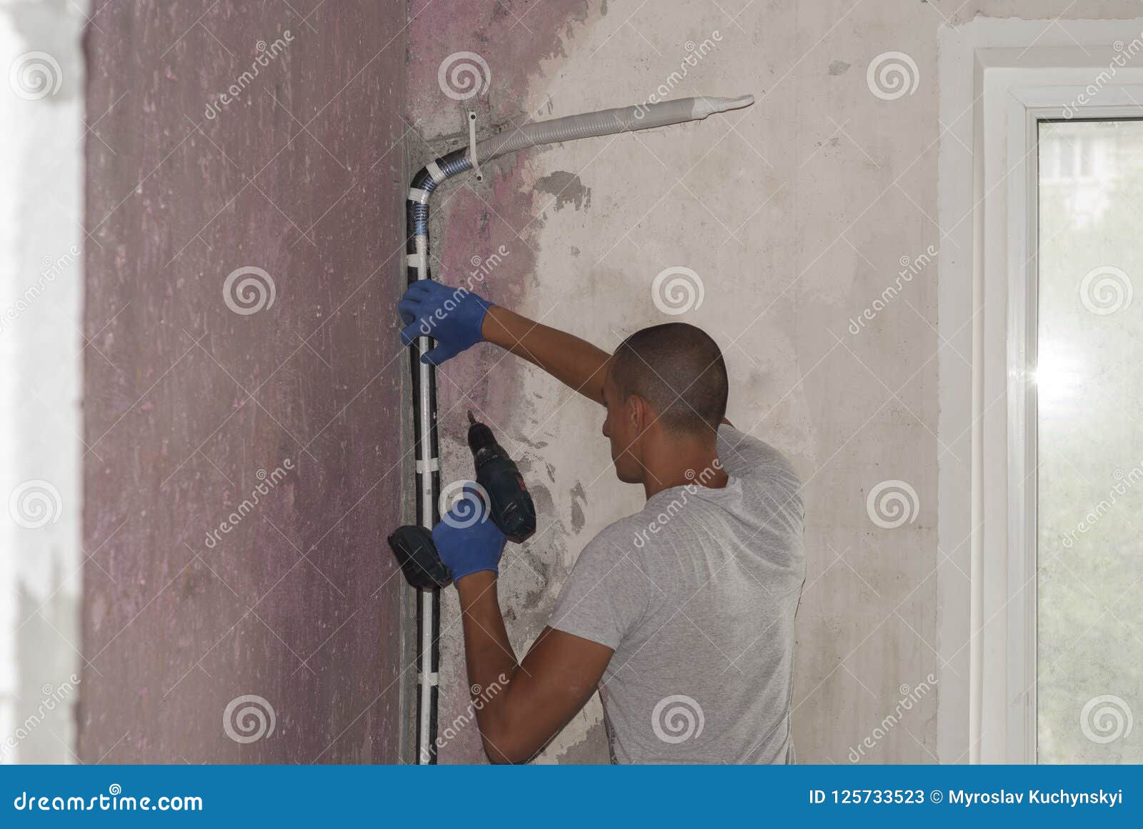 Installation of Air Conditioning Pipes Stock Image Image of metal