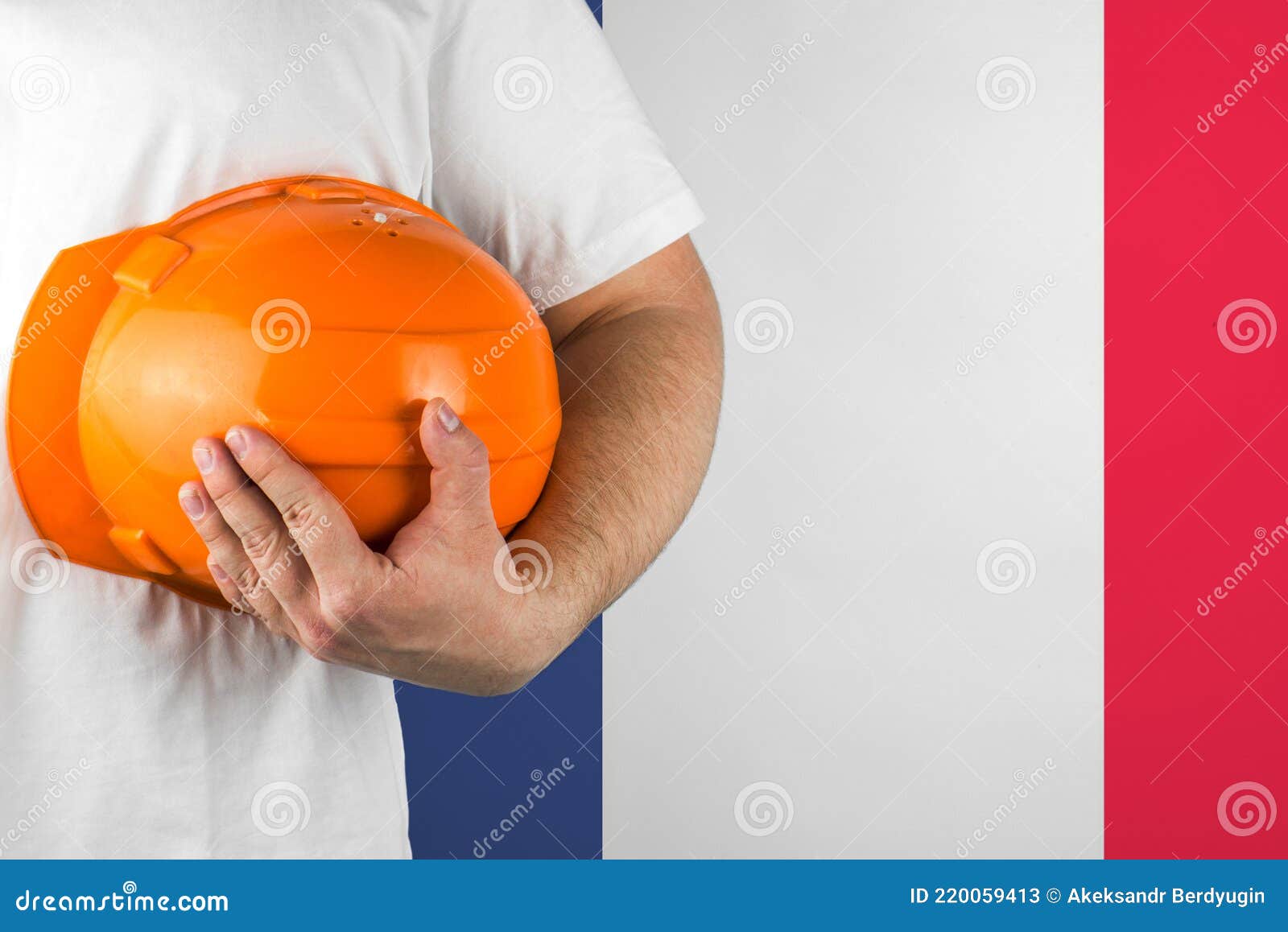 Worker with France Flag on Background for Working on Labor Day