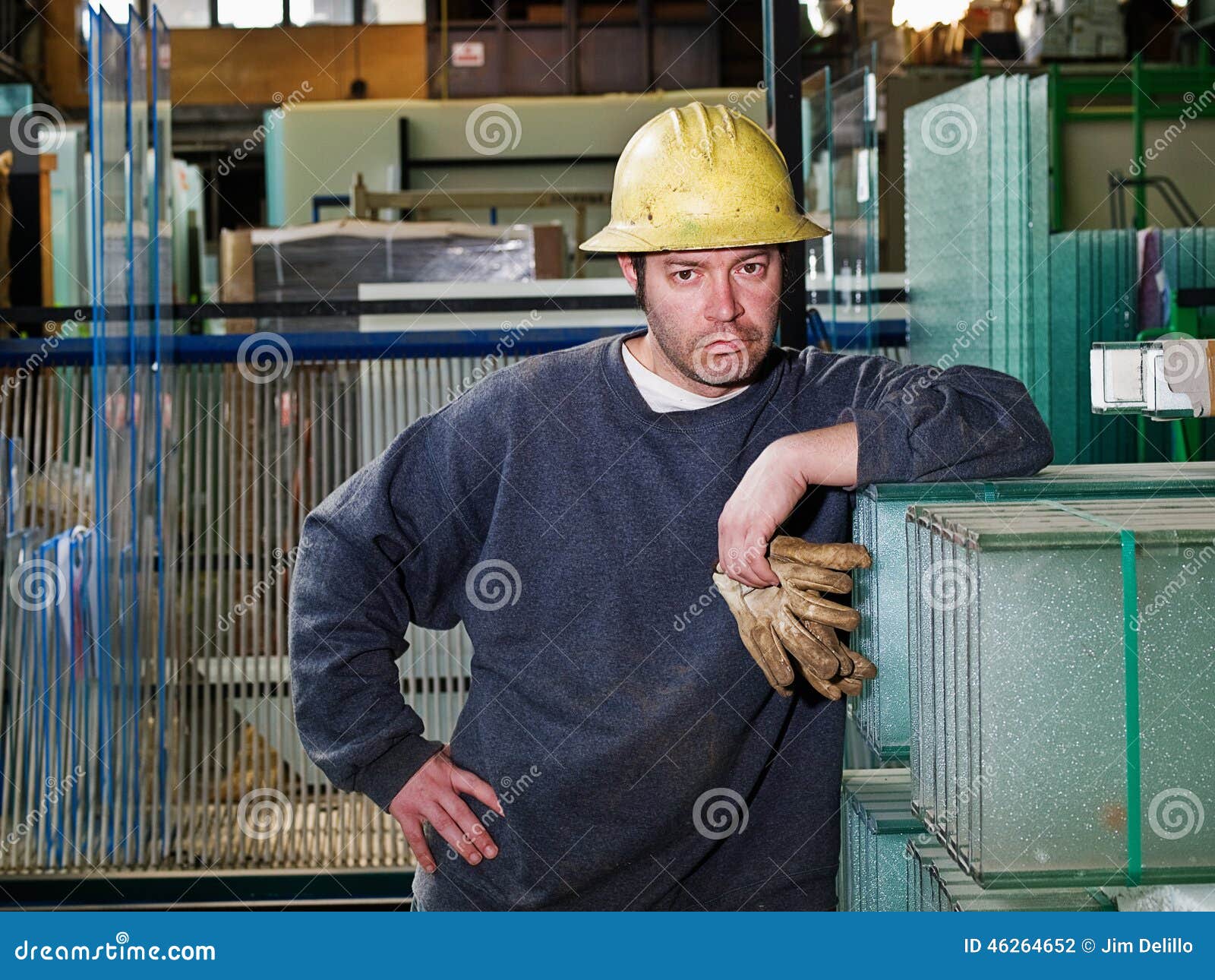 Worker in glass warehouse stock photo. Image of dirty 46264652