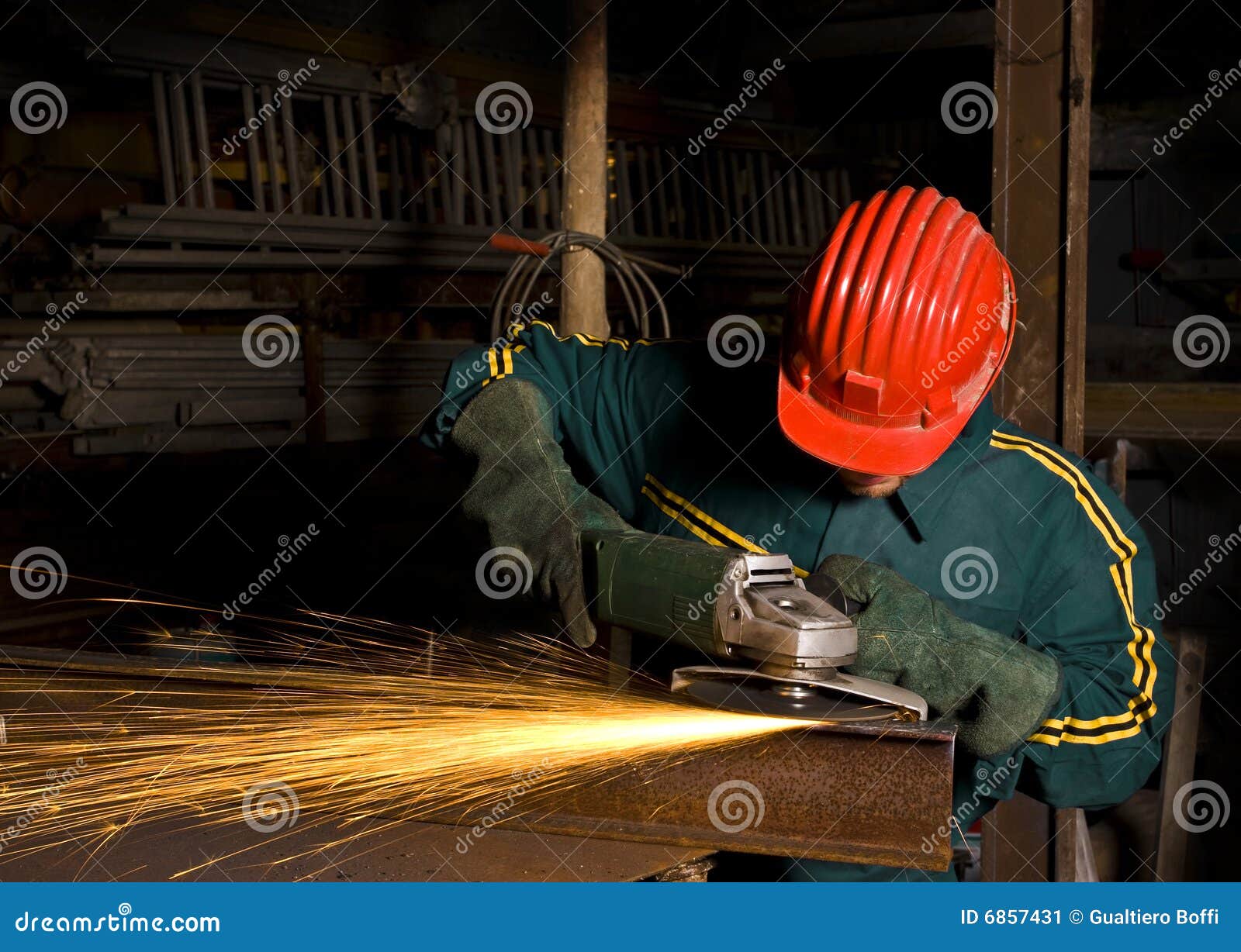 Worker with grinder stock image. Image of industrial, protection 6857431