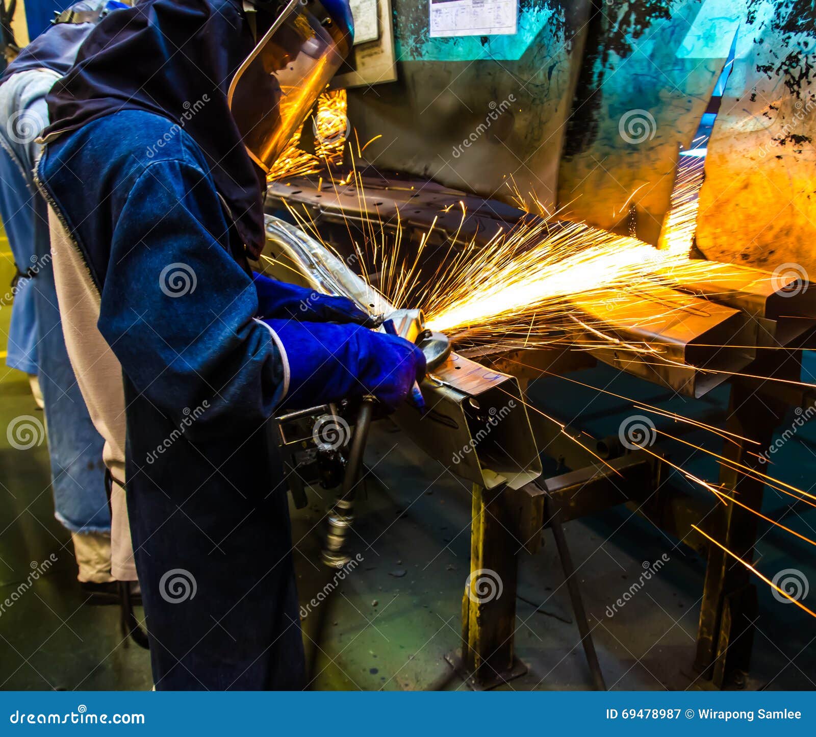 Worker grinding metal stock image. Image of abrasive 69478987