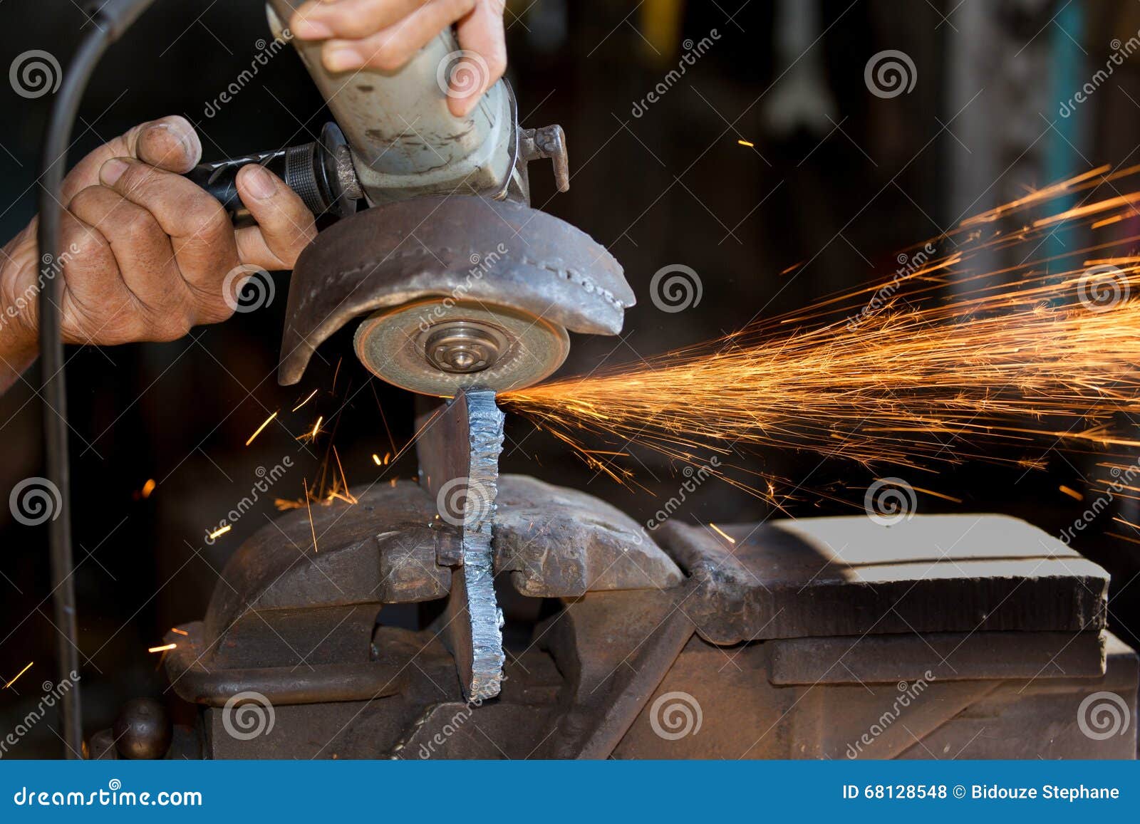 Worker Grinding a Metal Part Stock Photo Image of grinding, flash