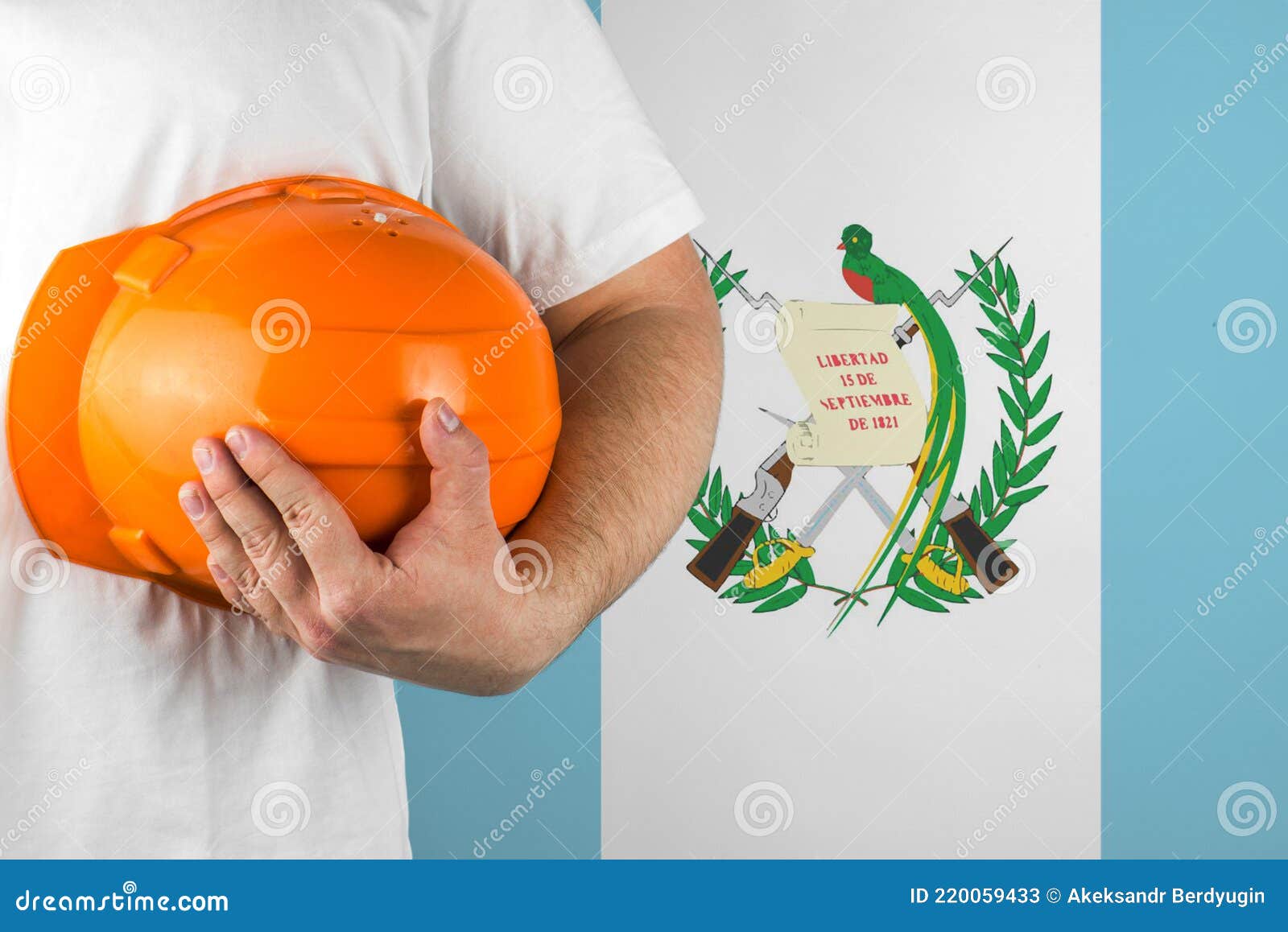 Worker with Guatemala Flag on Background for Working on Labor Day. Construction Concept Stock