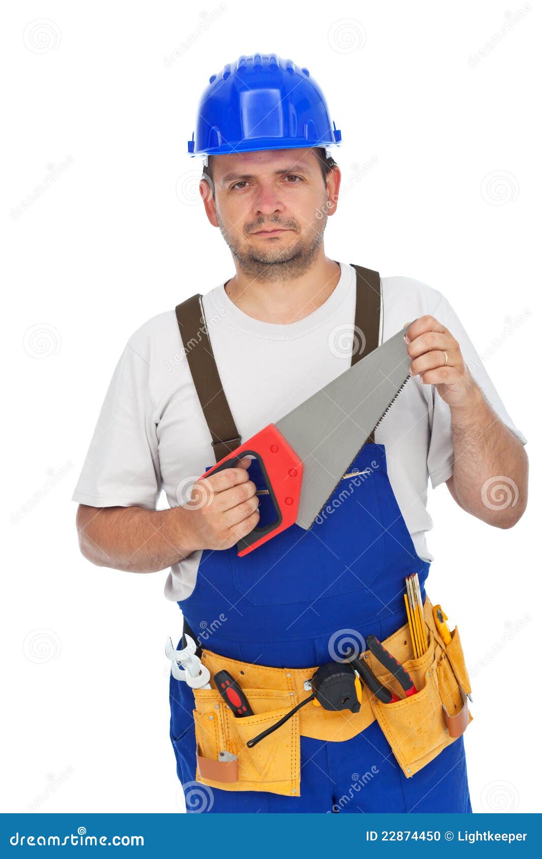 Worker with hand saw stock photo. Image of safety, laborer 22874450