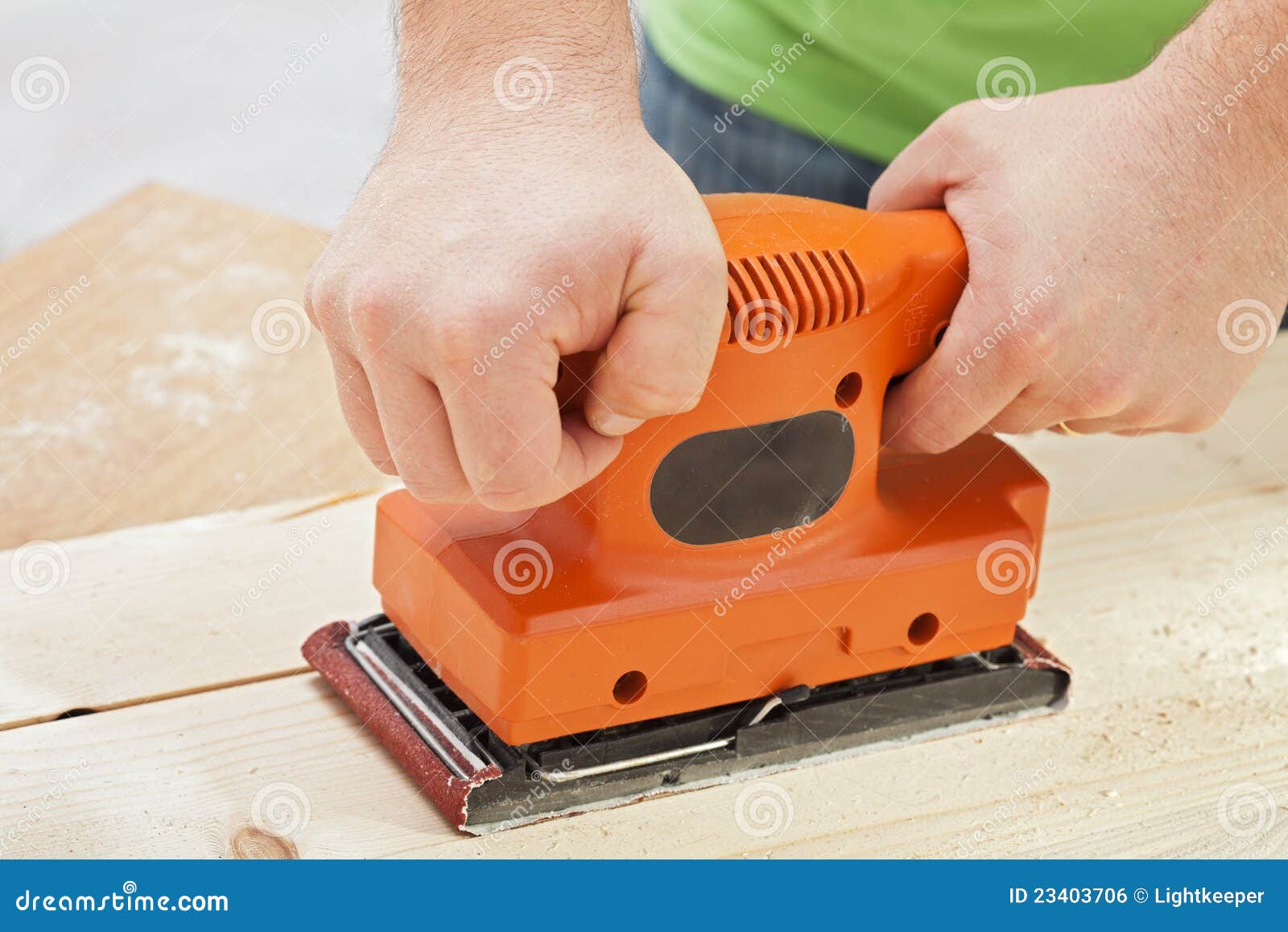 Worker Hands with Electric Sander Machine Stock Photo Image of wood