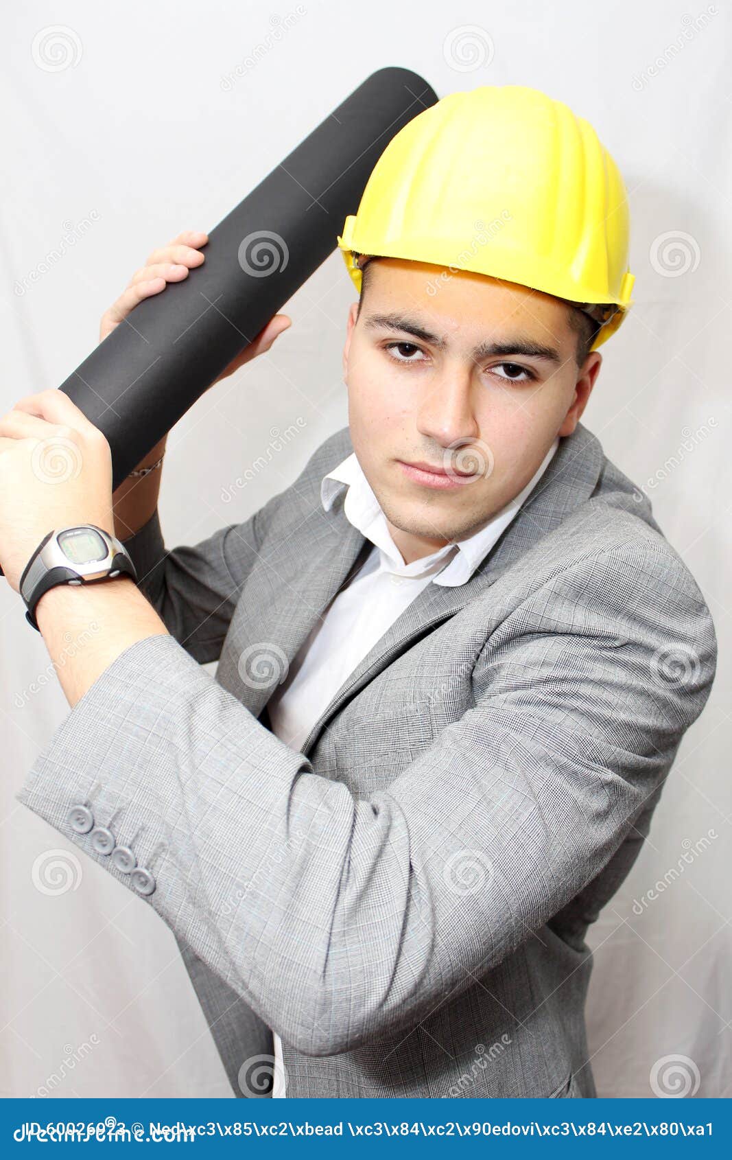 Worker in Helmet Holding a Plan Stock Image Image of contractor