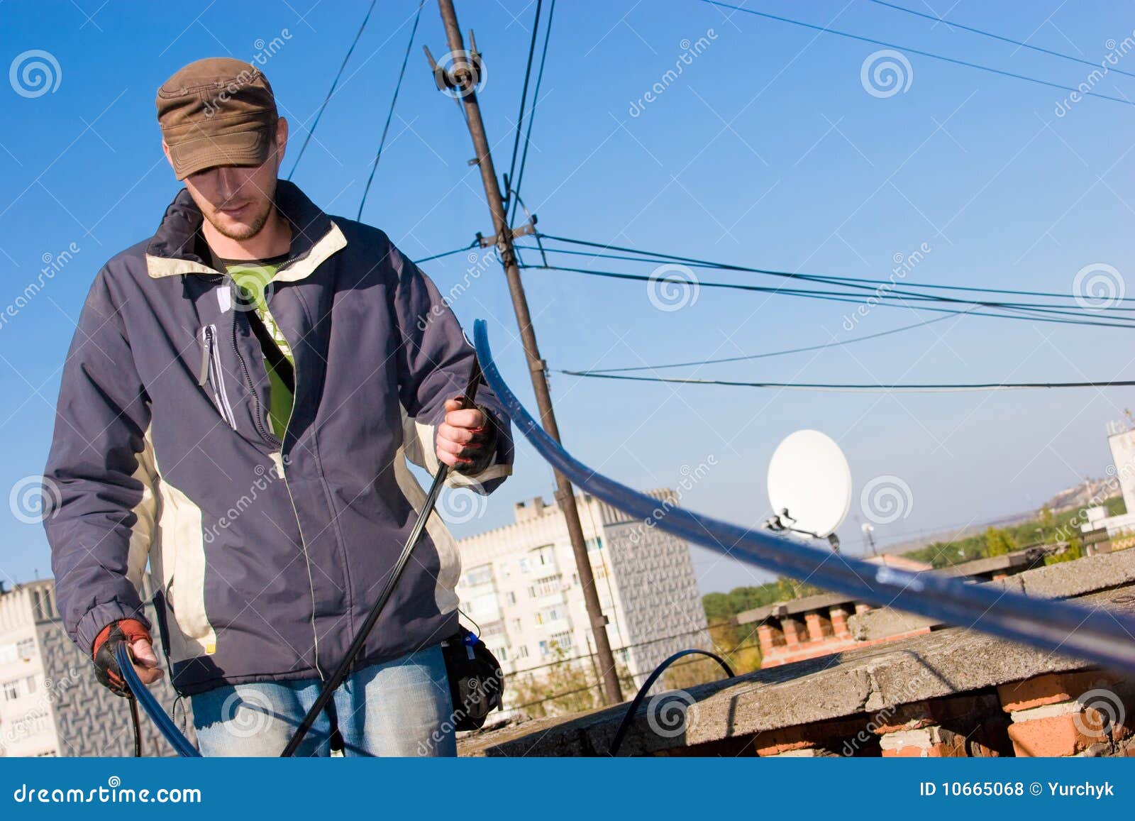Worker Holding Optical Network Cable Stock Photo Image of electronics, plug 10665068