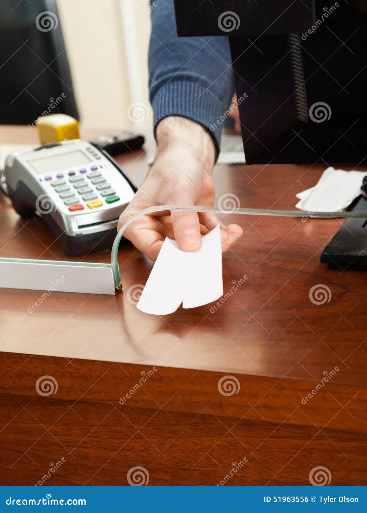 Worker Holding Tickets at Box Office Counter Stock Photo Image of