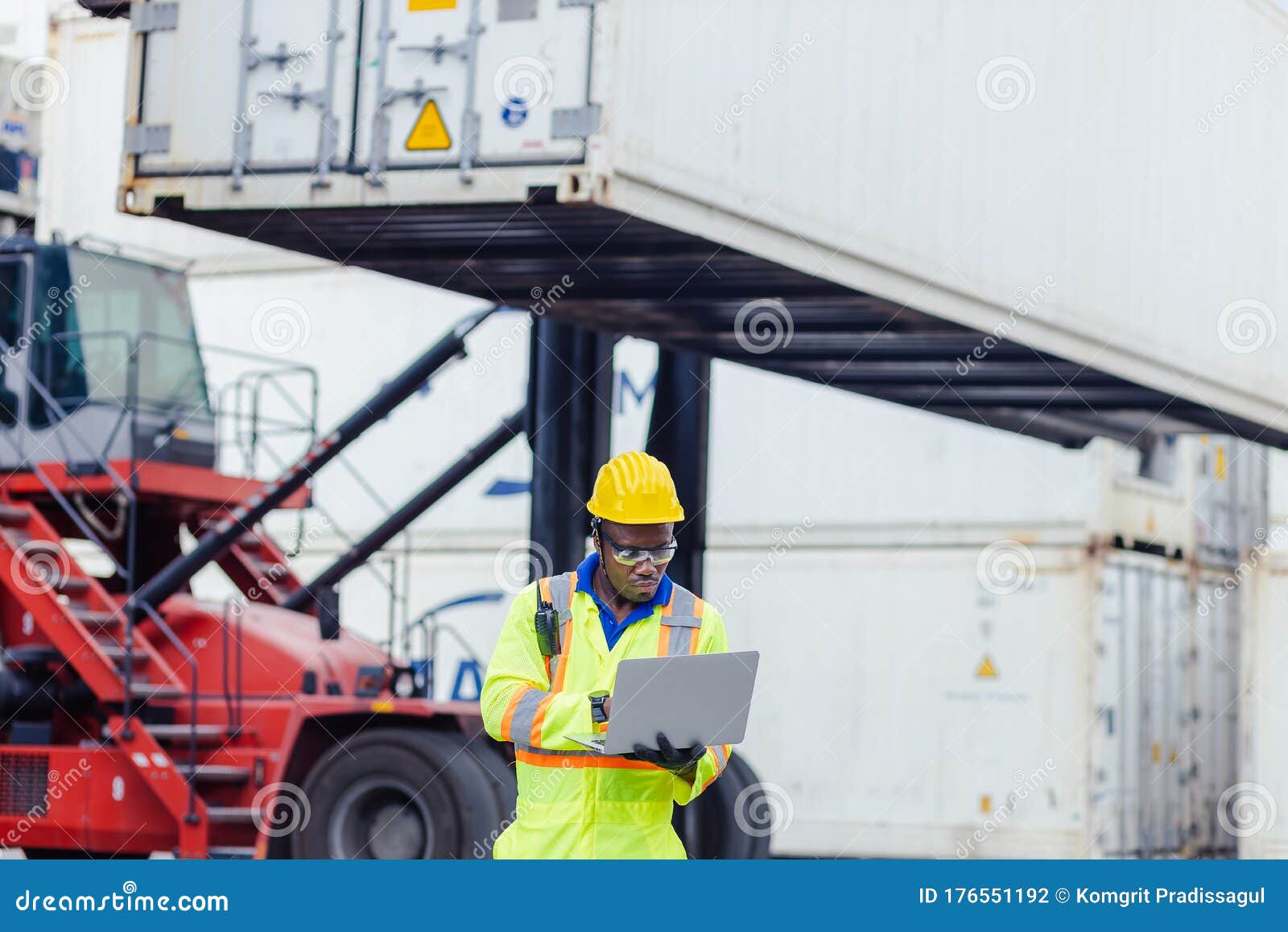 Worker Inspect Relay Checking Information Data Logistics on a Tablet