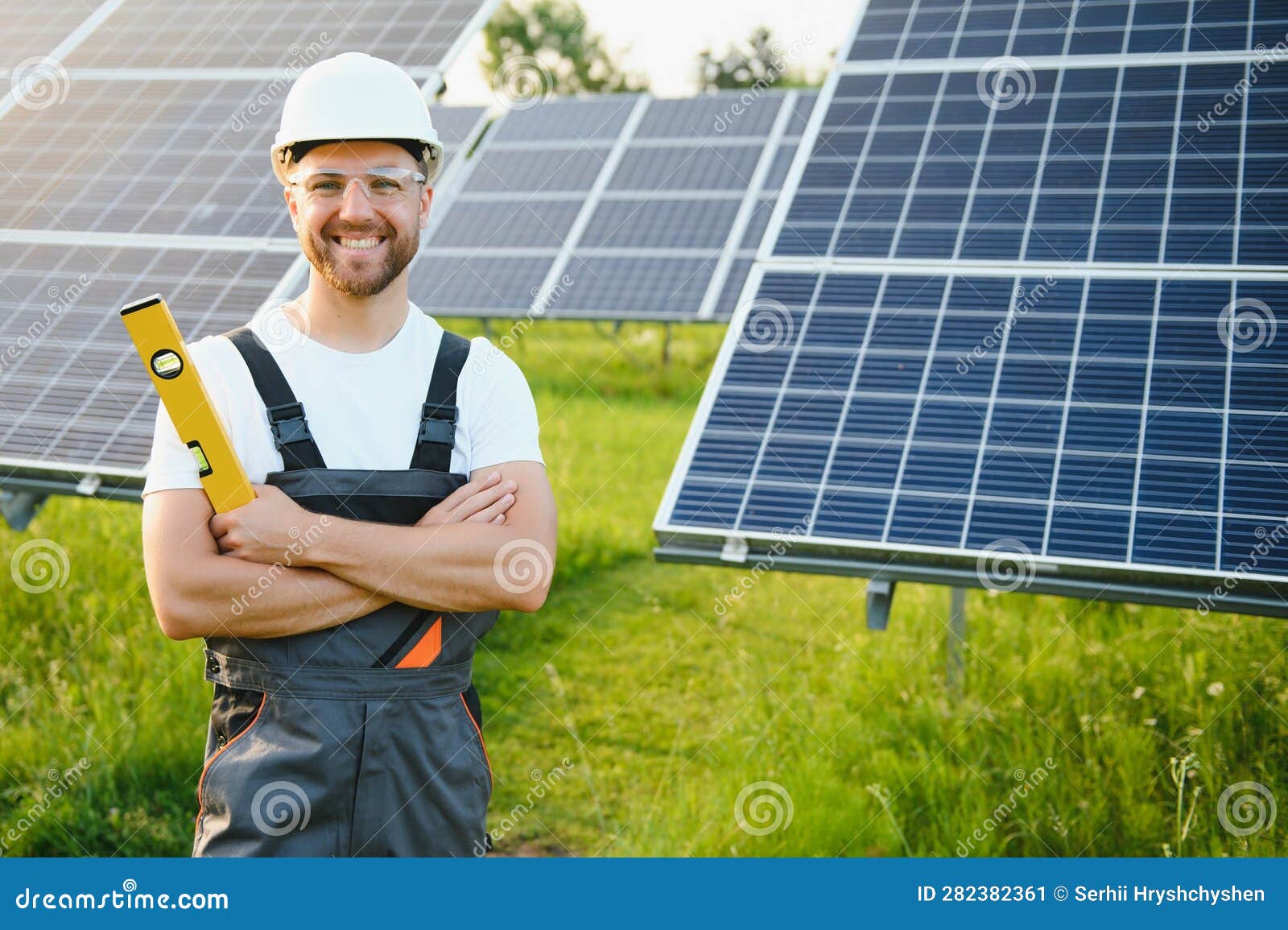 Worker Installing Solar Panels Outdoors. Stock Image Image of solar